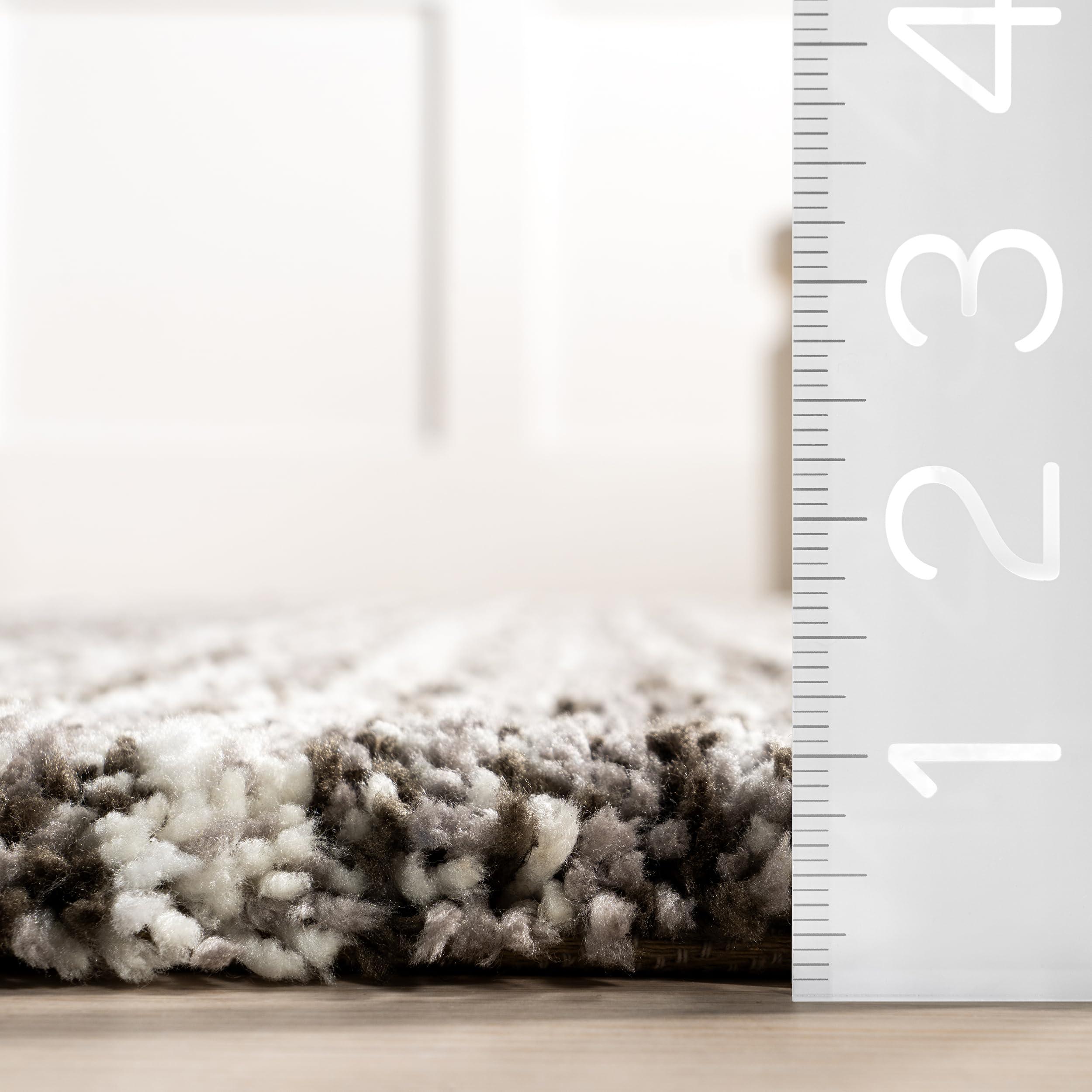 nuLOOM nuLOOM Drey Striped Shag Area Rug - 4 Round Accent Shag Rug Casual Gray Multi/Brown Rugs for Living Room Bedroom Dining Room Nursery Entryway