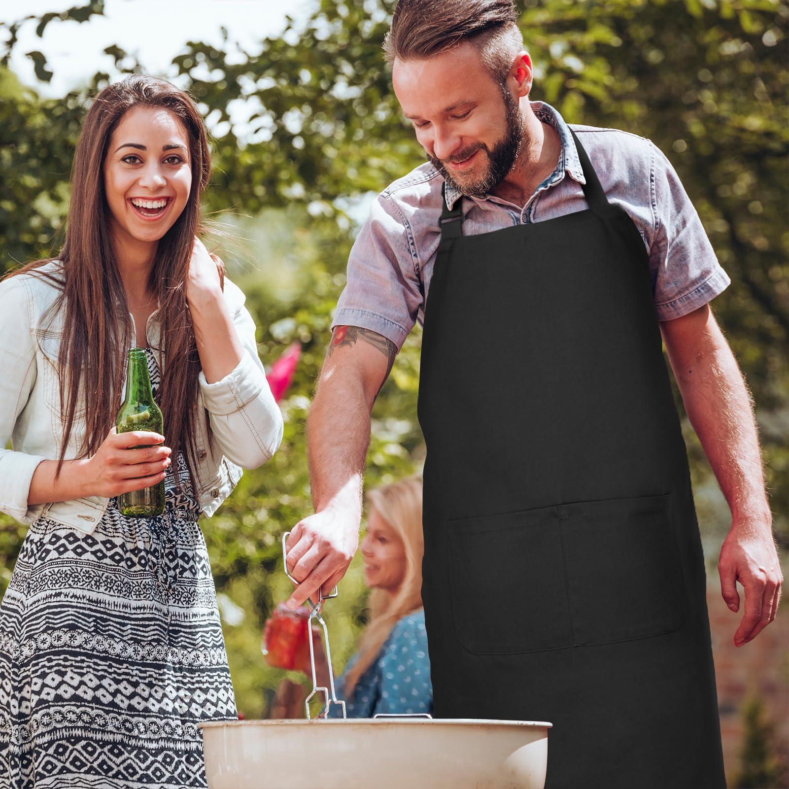 Angirlish Personalized Adult Aprons, Custom Name Photo Logo Aprons for Women and Men, Waterproof Cotton Chef Apron, Adjustable Bib with 2 Pockets (Add Your Own Design, Black)