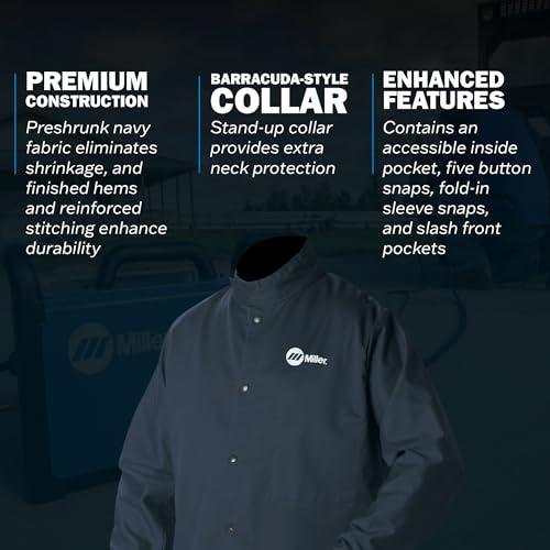 Miller Electric Miller Classic Cloth Jacket - 9oz Navy Cotton Welding Jacket XL - Everyday-Use Welder Jacket for Men & Women - Light-Duty Cloth Jackets for Welding - Flame Resistant Jackets (Navy Blue)