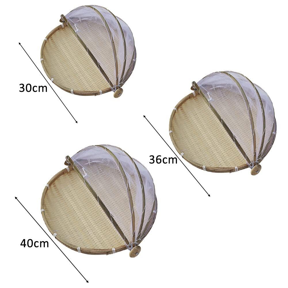 EUBUY Bamboo Food Serving Tent Basket with Cover, 1 PCS Hand-Woven Dustproof Round Picnic Basket Covered Bamboo Serving Food Tent Basket for Vegetable Fruits