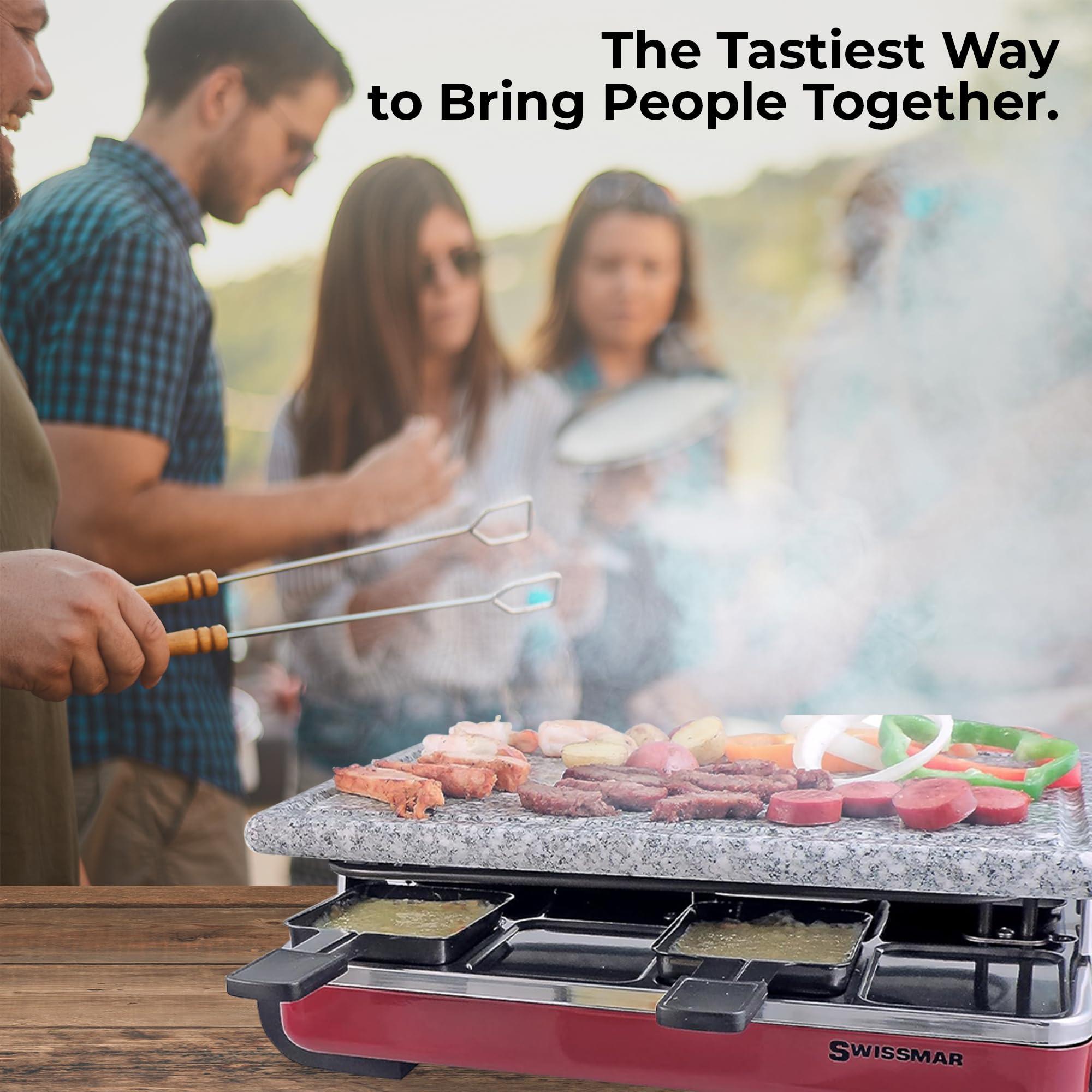 Swissmar Swissmar Classic 8-Person Raclette Party Grill - Indoor Electric Grill & Griller with Granite Stone Grill Plate - Red