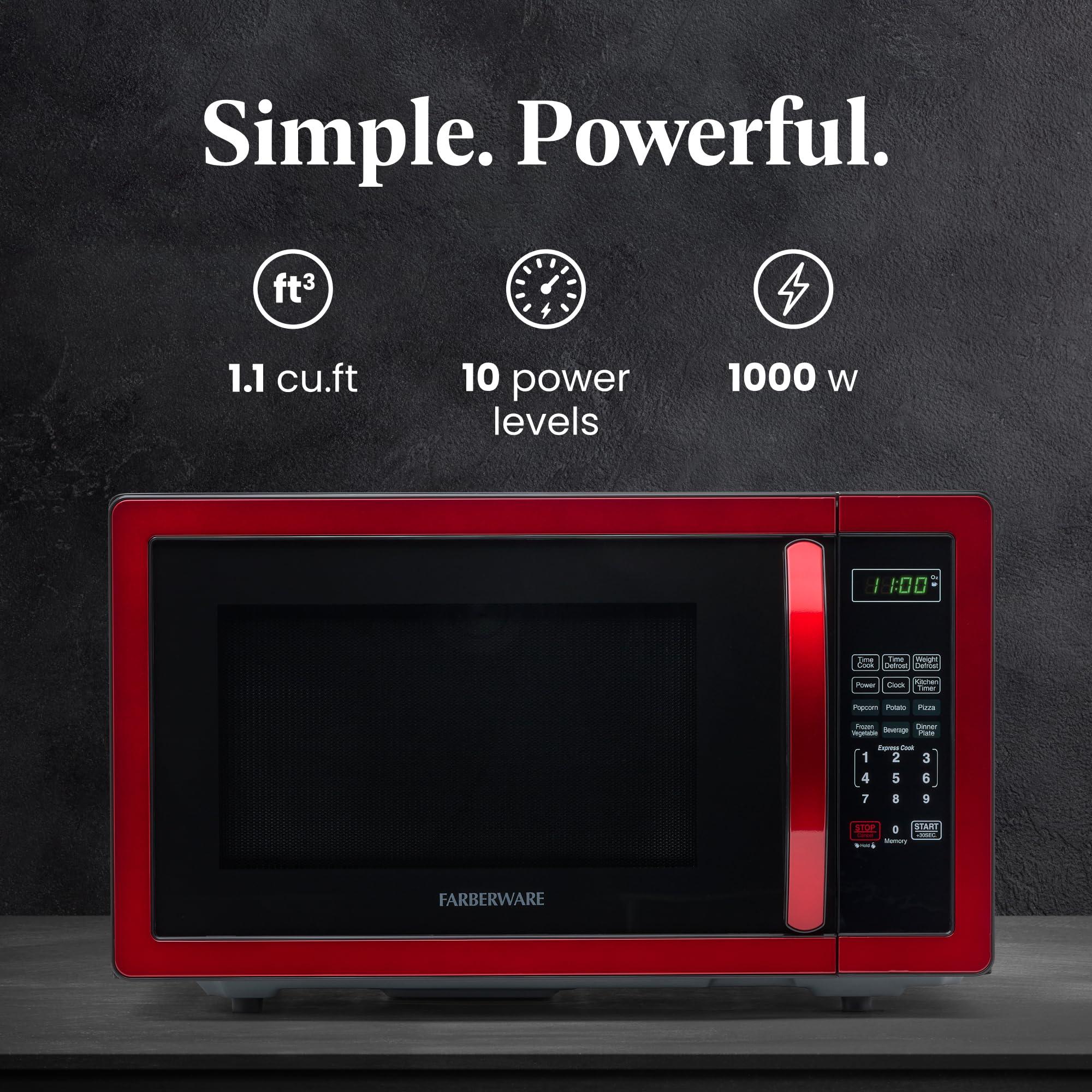 Farberware Farberware Countertop Microwave 1000 Watts, 1.1 cu ft - Microwave Oven With LED Lighting and Child Lock - Perfect for Apartments and Dorms - Easy Clean Metallic Red