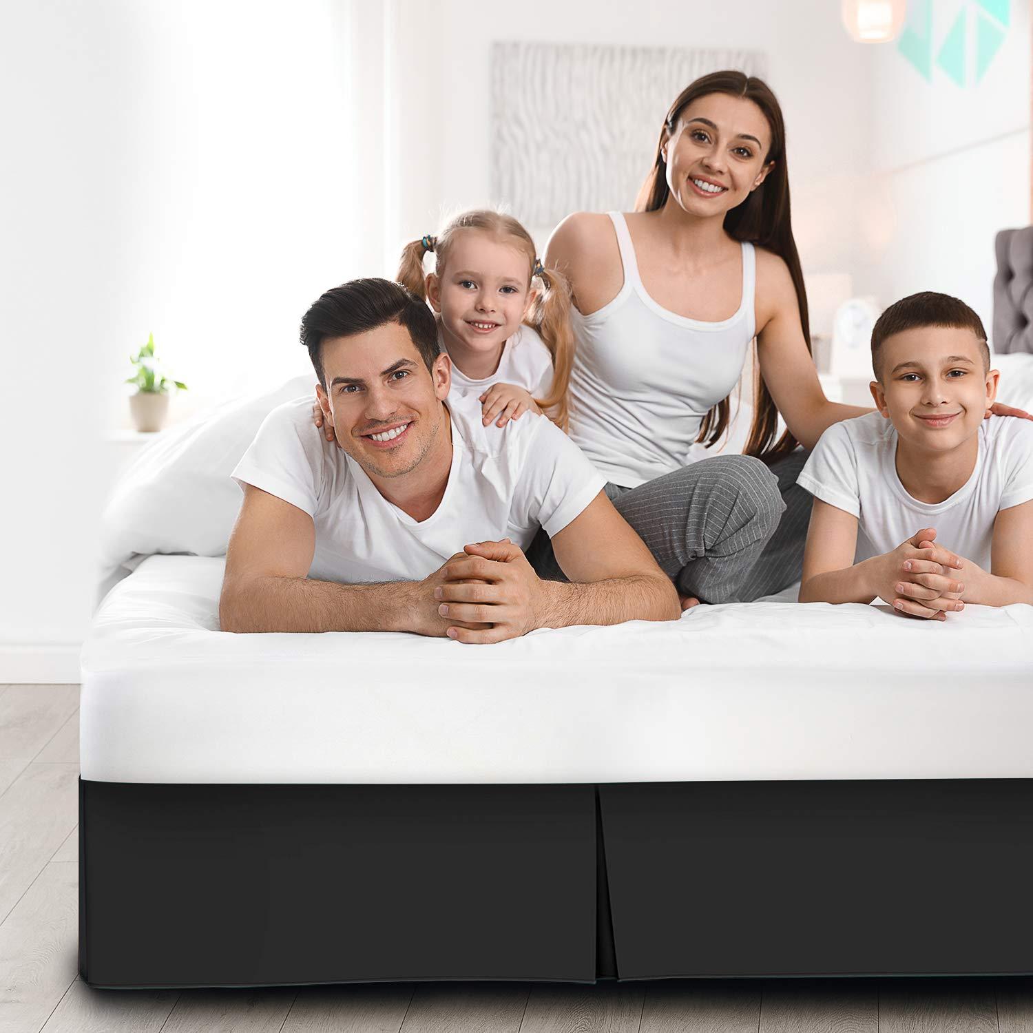 Urbanzo Urbanzo Pleated Bed Skirt Queen Size with 18 Inches Drop - 60 x 80 Inches Egyptian Cotton 1000 Thread Count Bed Spring Cover Bed Skirt Easy Fit Winkle & Fade Resistant - Black