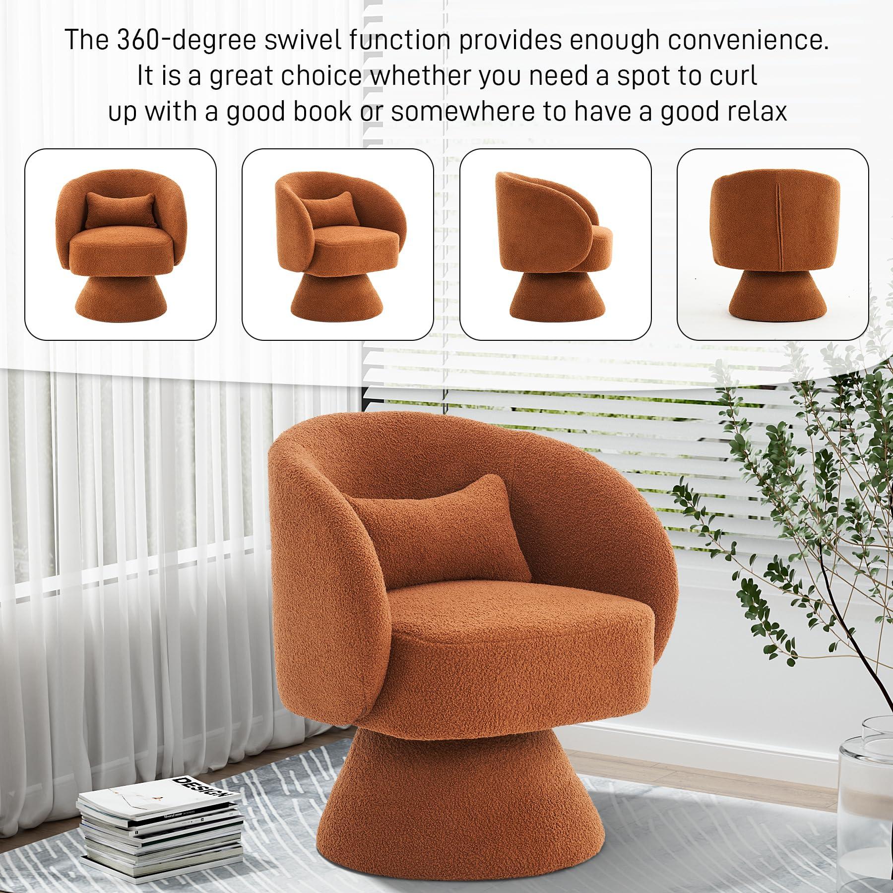 Nolohoo Nolohoo Swivel Barrel Chair, 360 Degree Upholstered Cuddle Accent Swivel Chairs for Living Room, Modern Small Round Boucle Sherpa Swivel Armchair for Bedroom, Office (Caramel, Teddy)