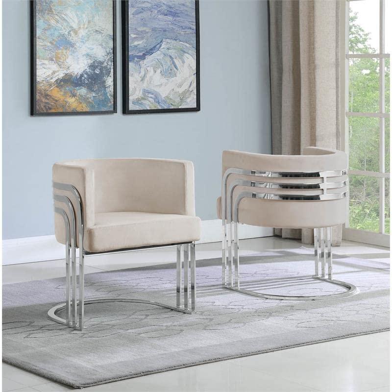 Best Quality Best Quality Beige Cream Velvet Accent Barrel Leisure Chair with Silver Chrome Legs