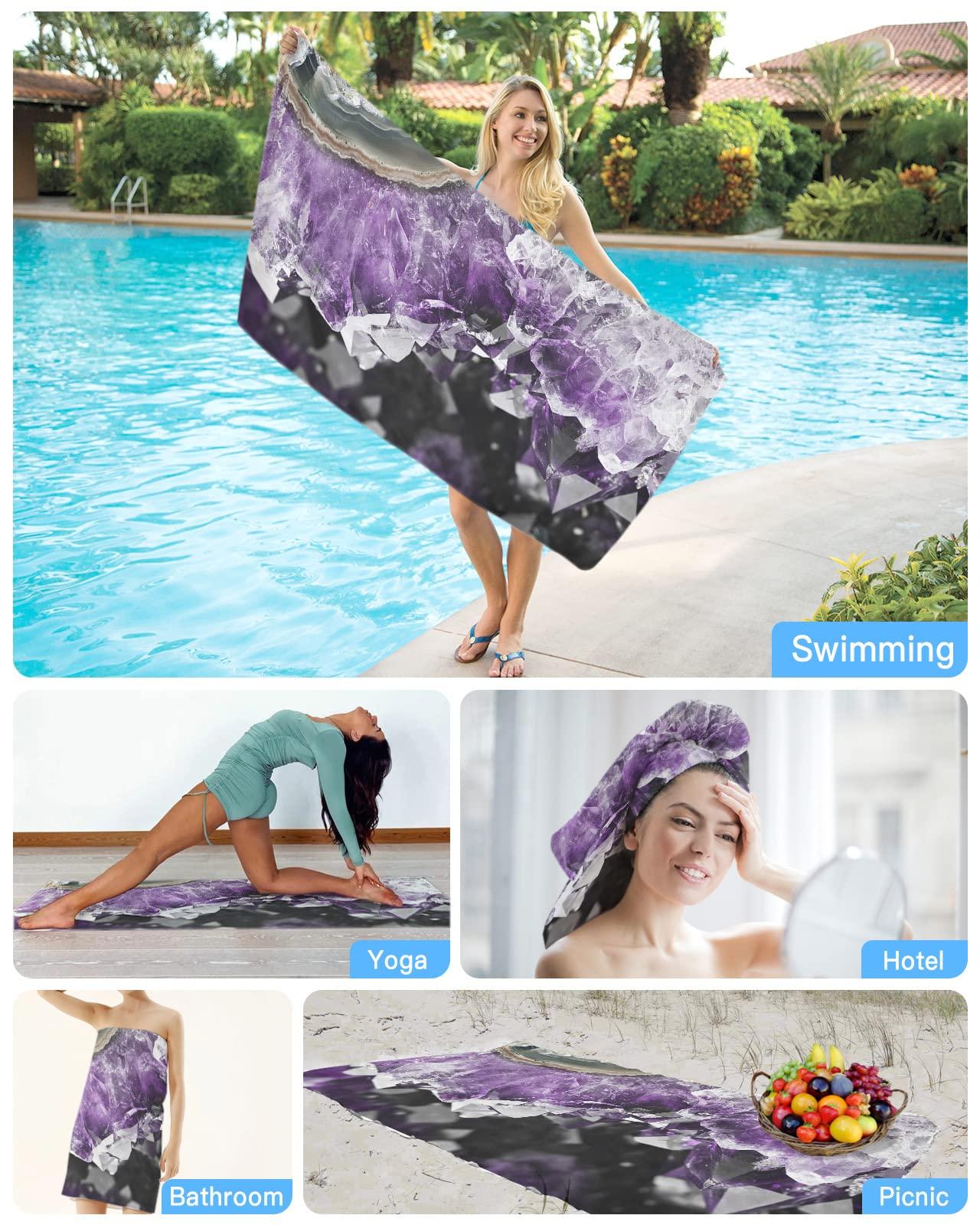 BABE MAPS BABE MAPS Beach Towel for Kids Adults, Natural Amethyst Geode Agate Pattern Extra Large Towels Blanket Picnic Blanket Swim Pool Towel Soft Beach Towels Travel Beach Towel 31x63in