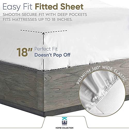 Kamas Home Collection Kamas King Sheet Sets 4 Pieces 800 Thread Count Egyptian Cotton, Sateen Weave Cotton for Soft & Silky Feel, Fits Mattress Up to 18'' Deep Pocket (King- 4 PC Sheet Sets, White Striped)