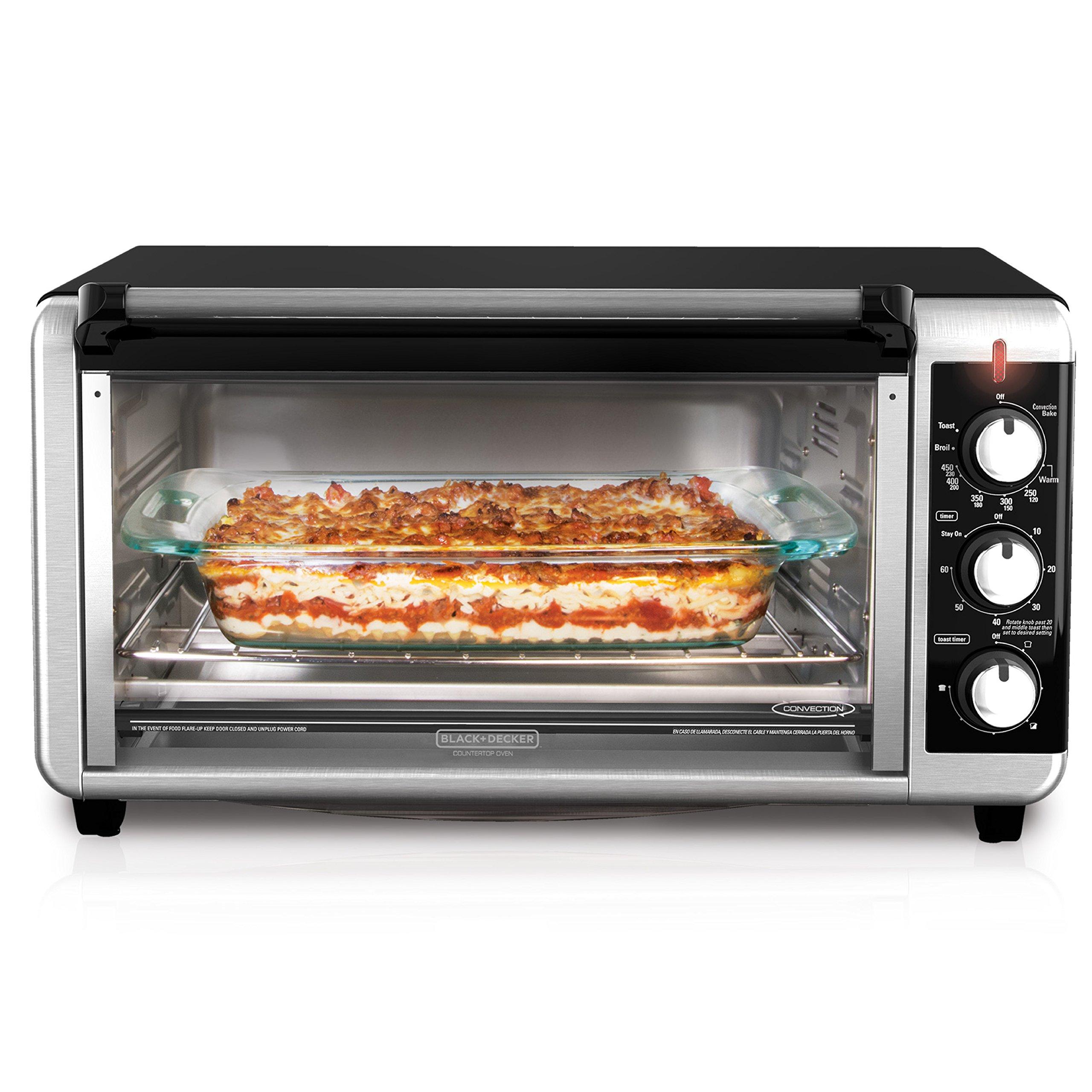 BLACK+DECKER BLACK+DECKER 8-Slice Extra Wide Convection Toaster Oven, Fits 9\"x13\" Oven Pans and 12\" Pizza, Bake, Toast, Broil, and Keep Warm Functions, Countertop Compact Design with Stainless Steel Finish