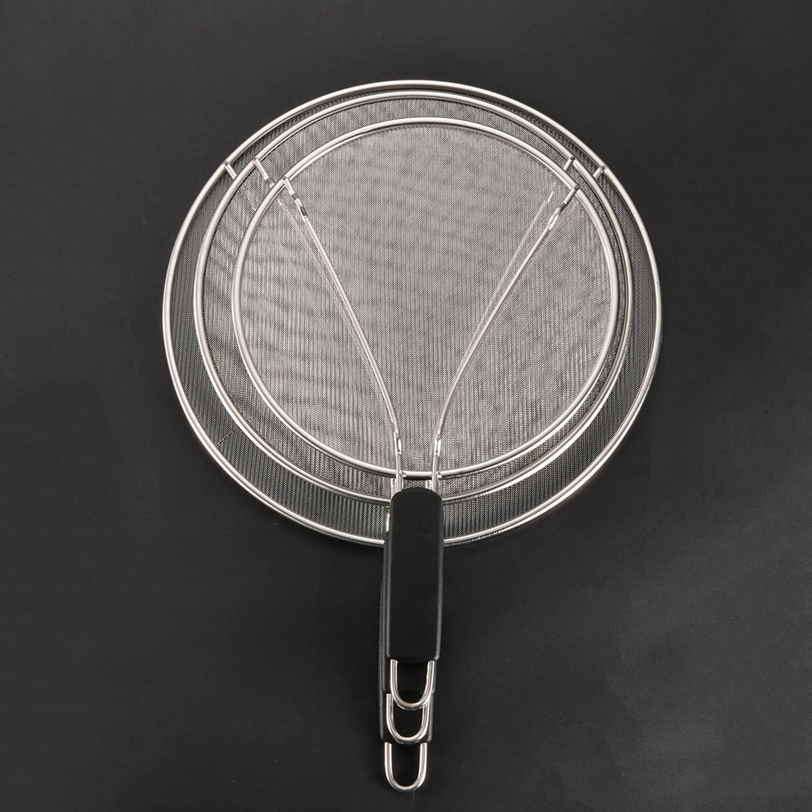 JIAHESHYP 3 Sizes Anti Oil Splatter Guard, Stainless Steel Fry Pan Splatter Screen with Soft Grip Handle, Heavy Duty Grease Splatter Guard,for Grease Oil Guard, Safe Cooking Lid (Size : 25cm/9.8in)