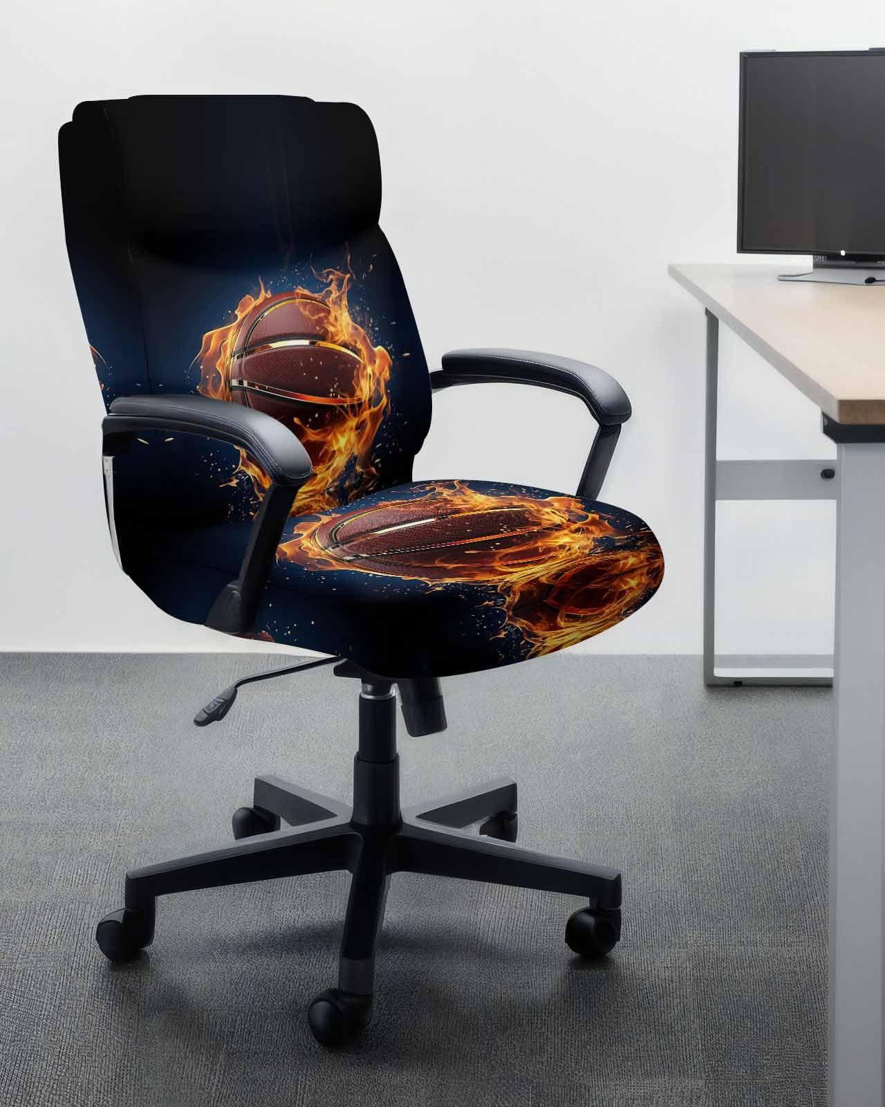 DecorLovee DecorLovee Basketball Office Chair Covers Stretchable Computer Gaming Chair Cover, Flame Basketball Modern Abstract Art Universal Desk Chair Covers Removable Rotating Chair Slipcover with Zipper, L