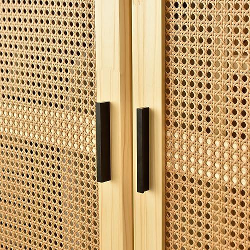 Woodpeckers Furniture And Mattress Pine Wood Closet with Rattan Doors and Two Drawers (Natural)