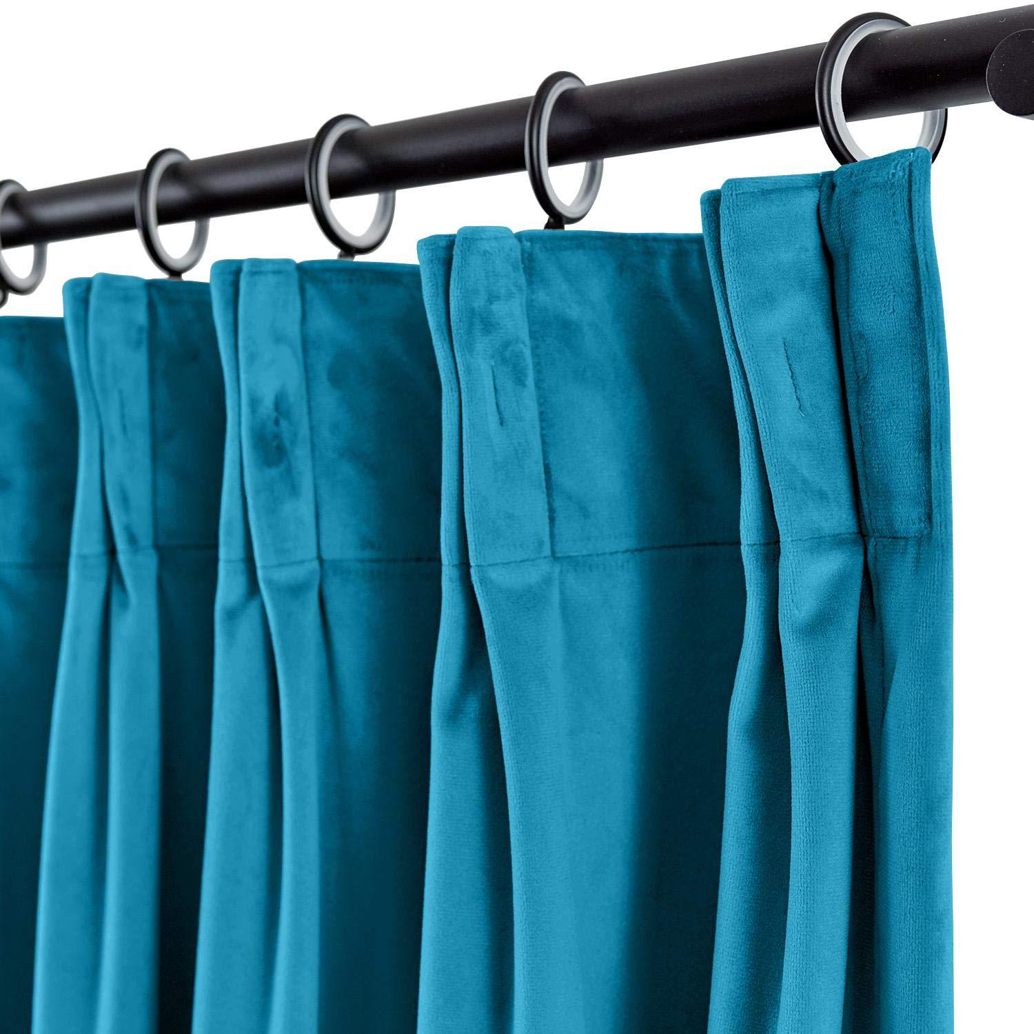 Macochico Macochico Soft Velvet Curtains Pinch Pleated Velvet Textured Drapes Panels for Bedroom Meetingroom Club Theater Living Room 50W x 84L Inch Blue (1 Panel)