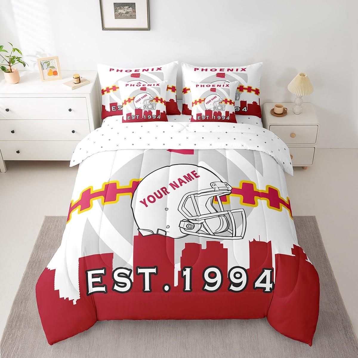 Erosebridal Erosebridal 7 Pcs Comforter Set Full Size,Customized Kids Football Bed in a Bag with Flat Sheet and Fitted Sheet for Kids and Adults,Football City Bedding Set with Pillowcase and Sham(Phoenix)