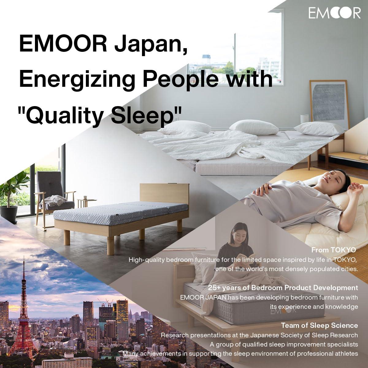 EMOOR EMOOR Japanese Wool-Blend Padded Futon Mattress GOMA Queen Dark Gray, Gusset Foldable Sotrable Elastic Bands Floor Sleeping Guest Bed Tatami Mat