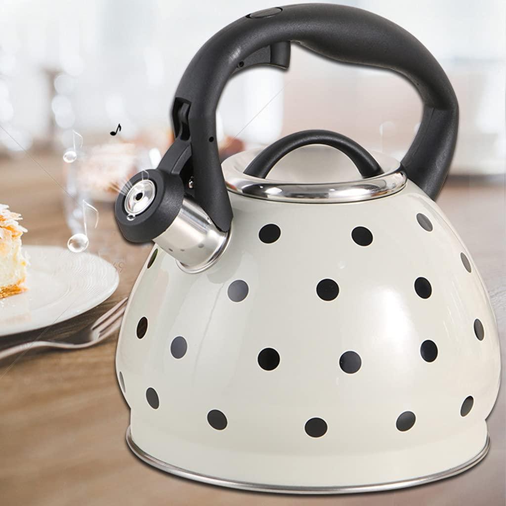 QPZK Cute Whistling Tea Kettle Polka Dot Teapot Stove Top,One-button Opening and Closing Design Cooking Grade Stainless Steel Tea Kettles, Tea Pot Home Decoration Gift black