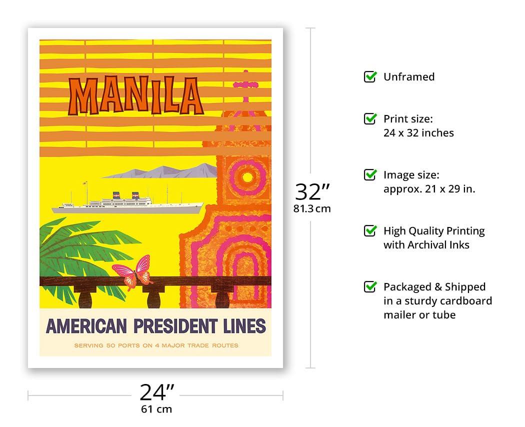 Pacifica Island Art Manila Philippines - American President Lines - Vintage Ocean Liner Travel Poster c.1958 - Bamboo Fine Art 290gsm Paper Print (Unframed) 24x32in
