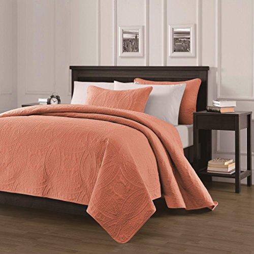 Chezmoi Collection Chezmoi Collection Austin 3-Piece Oversized Bedspread Coverlet Set (King, Salmon)