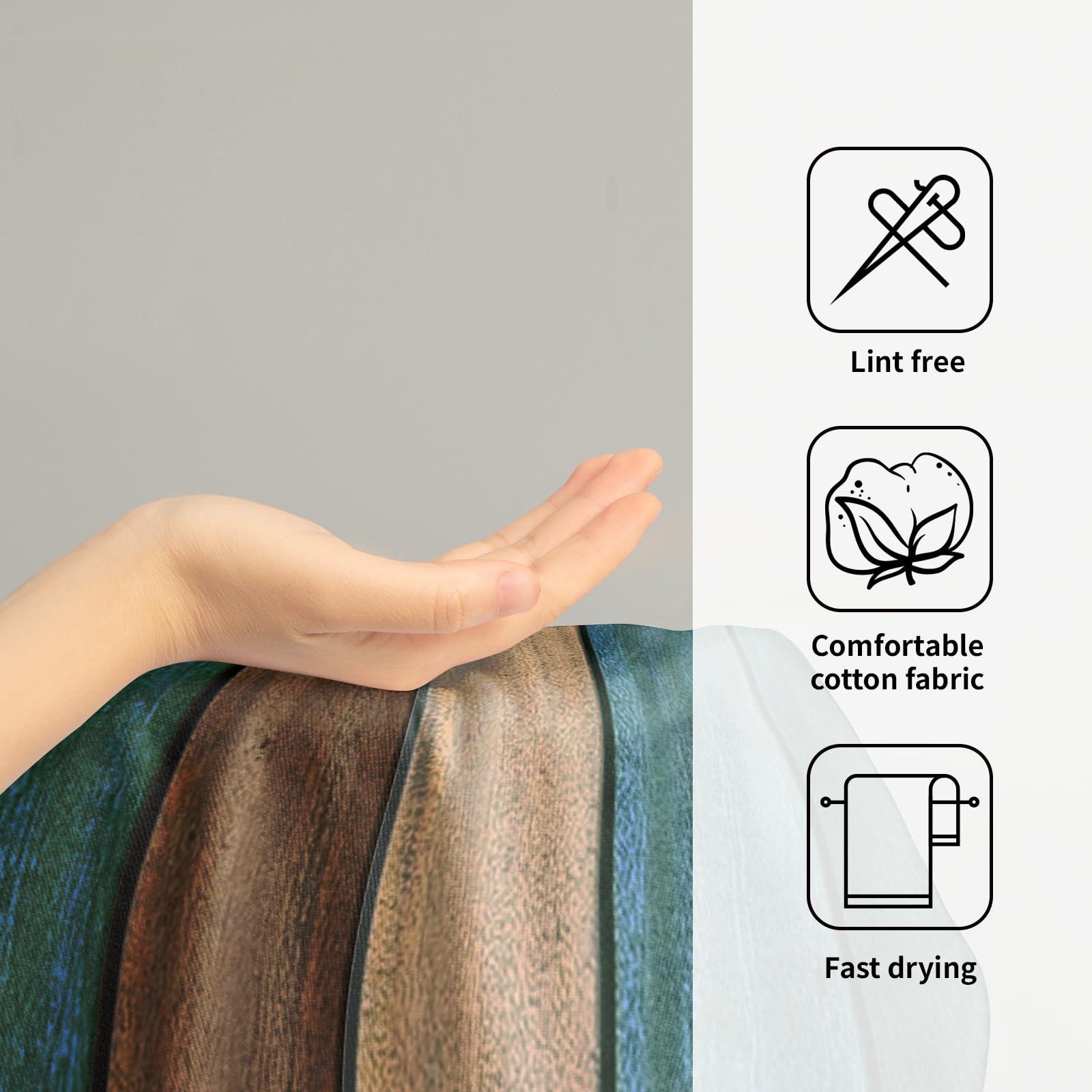 Mweet Rustic Barn Wood Hand Towels Set of 2 Teal Green Brown Country Wooden Plank Kitchen Towels 28x14 Inches Cotton Highly Absorbent Ultra Soft Dish Towel Bathroom Home Decor