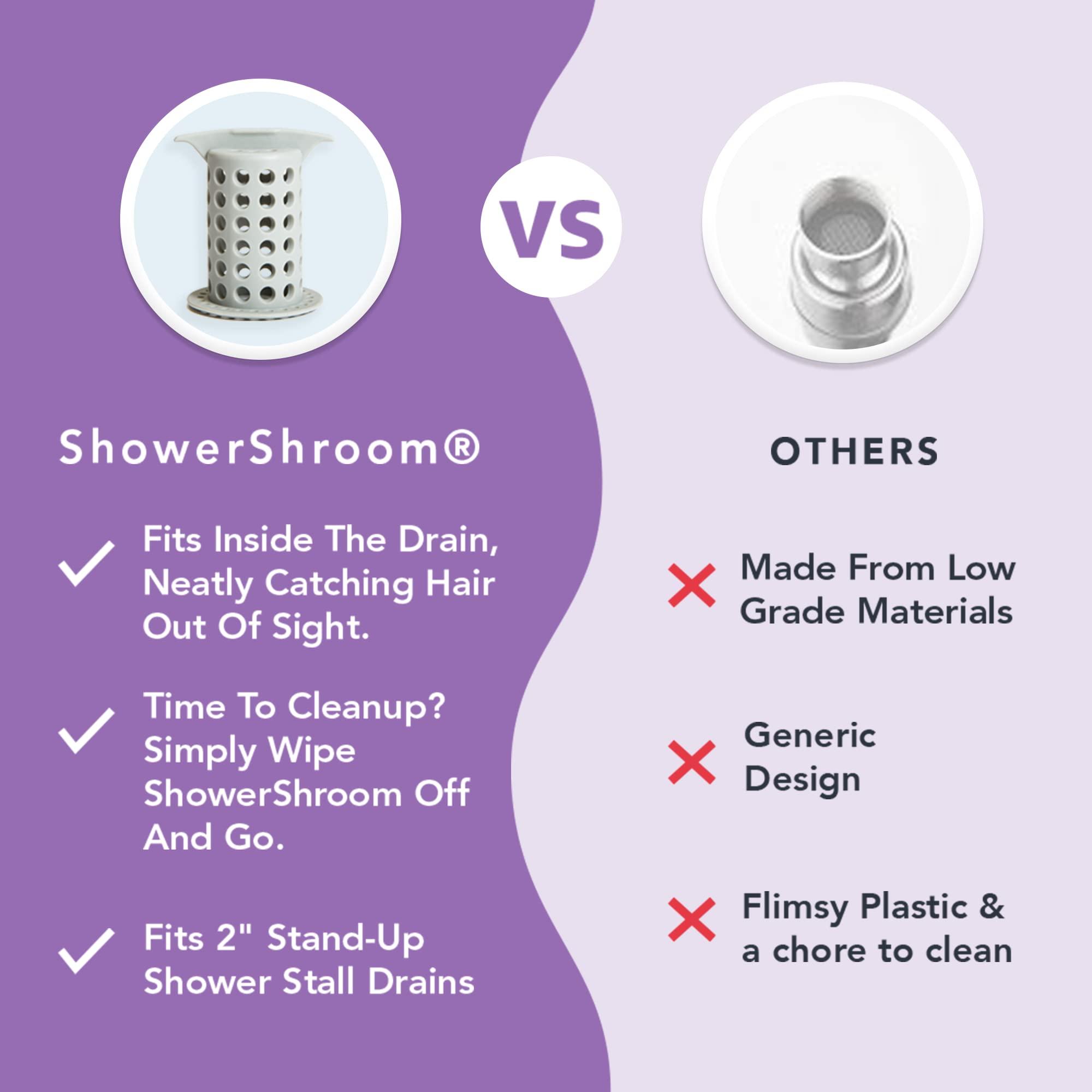 ShowerShroom ShowerShroom the Revolutionary 2\" Stand-Up Shower Stall Drain Protector Hair Catcher/Strainer, Gray , 1 Count ( Pack of 1)