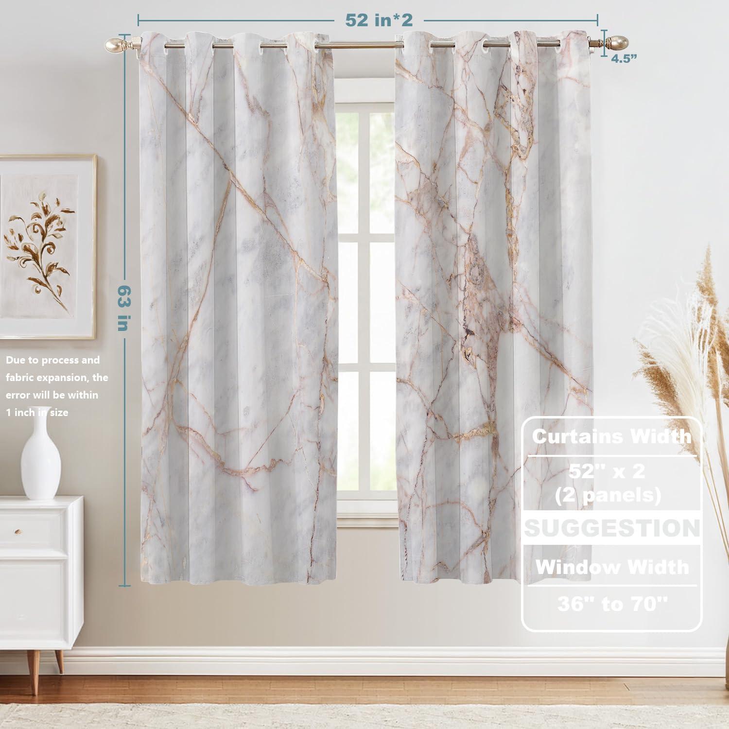 Shrahala Shrahala Gray Marble Marble Blackout Window Curtains, Grey Stone Thermal Insulated Curtains Grommet Top Window Drapes for Living Room, Bedroom (2 Panels,52 x 63 in)
