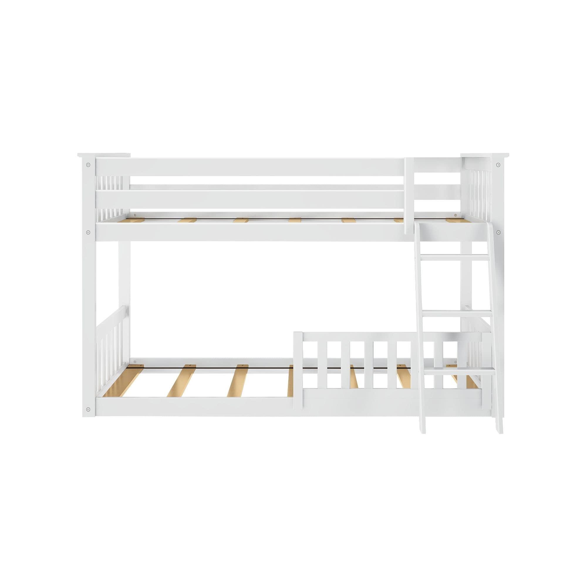 Max & Lily Max & Lily Low Bunk Bed, Twin-Over-Twin Bed Frame For Kids With 1 Guard Rail, White