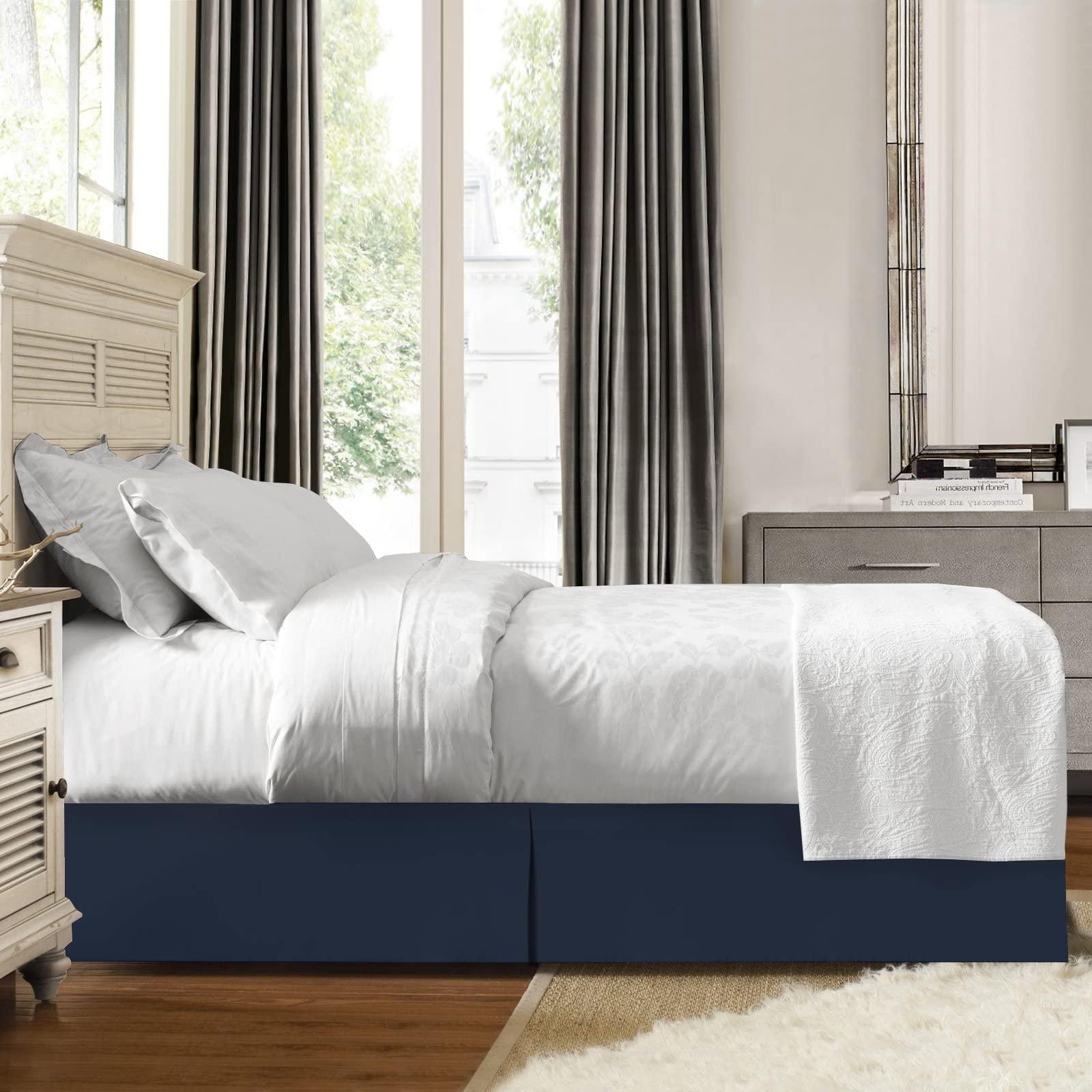 ARlinen ARlinen Bed Skirt Twin XL Bed Skirt 18 Inch Drop, Tailored/Pleated Bedskirt, Dust Ruffle with Split Corners and Platform, Solid Wrinkle and Fade Resistant bedskirt (Twin XL, Navy Blue Solid)