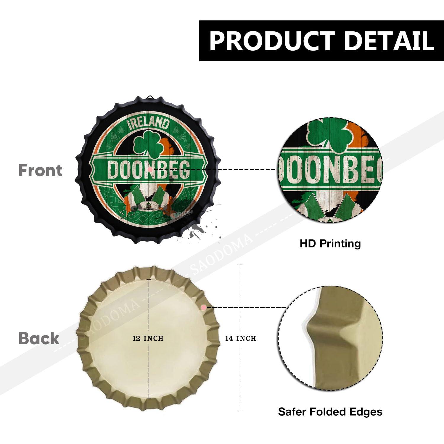SAODOMA Doonbeg, Ireland - Irish Flag - Irish Pub Bar Sign - 14\'\' Ireland City Decorations - Novelty Street Signs - Metal Bottle Cap Sign, Retro Man Cave Bar Wall Decor