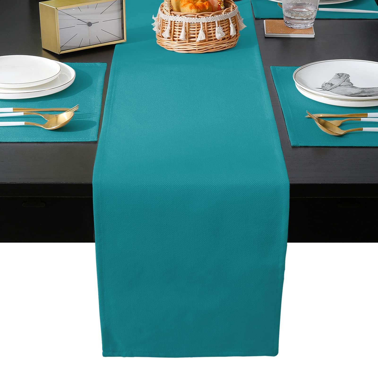Victoroes Teal Table Runner and Placemats Set of 4 Blue Green Solid Color Cotton Linen Dining Table Runner 72 Inch and Washable Table Mats 4 Pcs Kits for Home Kitchen Decor