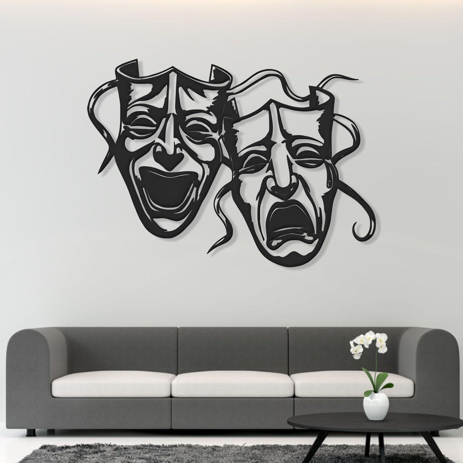 Cadeali Comedy and Tragedy Masks Wall Decor, Drama Faces Wall Art, Metal Wall Art, Theater Mask Happy Sad Face Decor, Wall Theater Mask, Face Metal Wall Art, Living Room Wall Art, Lovers Gifts (Gold, 30"x22" | 76x55cm)