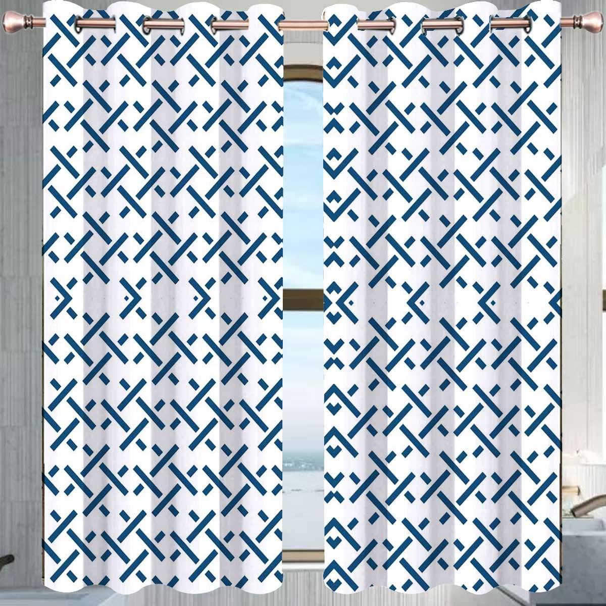 NEW-TWO Blue Light Blocking Curtains 2 Panels Geometry Lattice Line Modern Drapes Sliding Glass Door Teal Decor (W) 85 X (H) 85 Inches