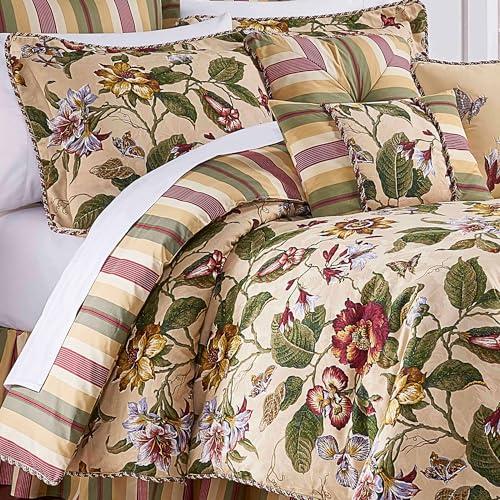 Waverly Waverly Laurel Springs Modern Farmhouse Floral 3-Piece Reversible Quilt Bedding Bedspread Set, Full/Queen, Parchment