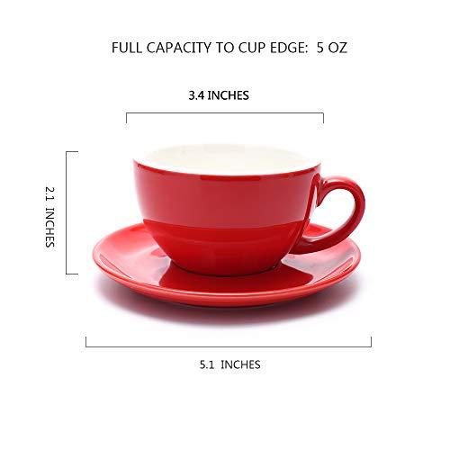 Coffeezone Coffeezone Double Espresso Coffee Cup and Saucer, Small Cappuccino and Speciality Coffee, New Bone China for Coffee Shop and Barista (Glossy Red, 5 oz)