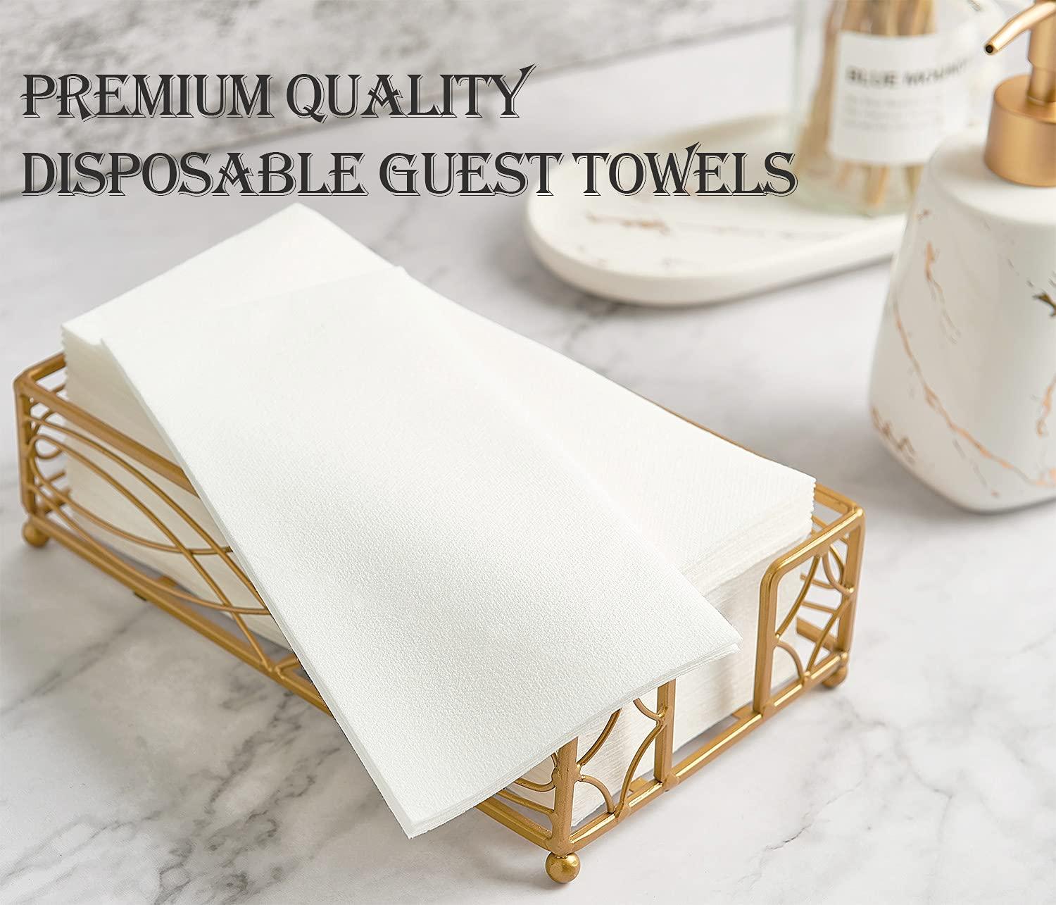 FOCUSLINE FOCUSLINE 100 Disposable Bathroom Napkins, Linen-Feel Paper Guest Towels, Soft and Absorbent Paper Hand Towels Party Napkins for Bathroom, Kitchen, Dinner, or Event, White, 12\" x 17\"