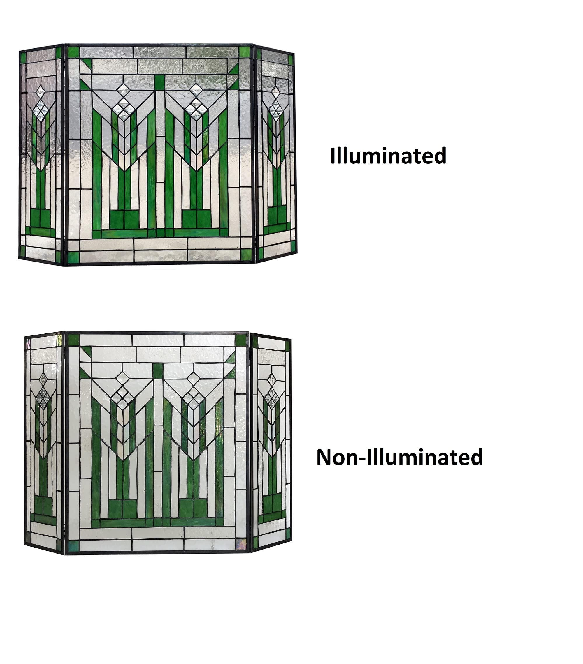 CHLOE CHLOE Lighting Benjamin Mission 3pcs Folding Tiffany-Glass Fireplace Screen 38\" Wide