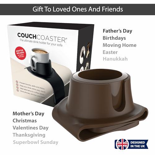 HIT PRODUCTS HIT PRODUCTS CouchCoaster - Original & Patented Armrest Couch Cup Holder, Mocha Brown - A Weighted, Silicone, Anti Slip Coaster Stops Spills On Your Sofa, Armchair Or Recliner & Keeps Drinks in Reach