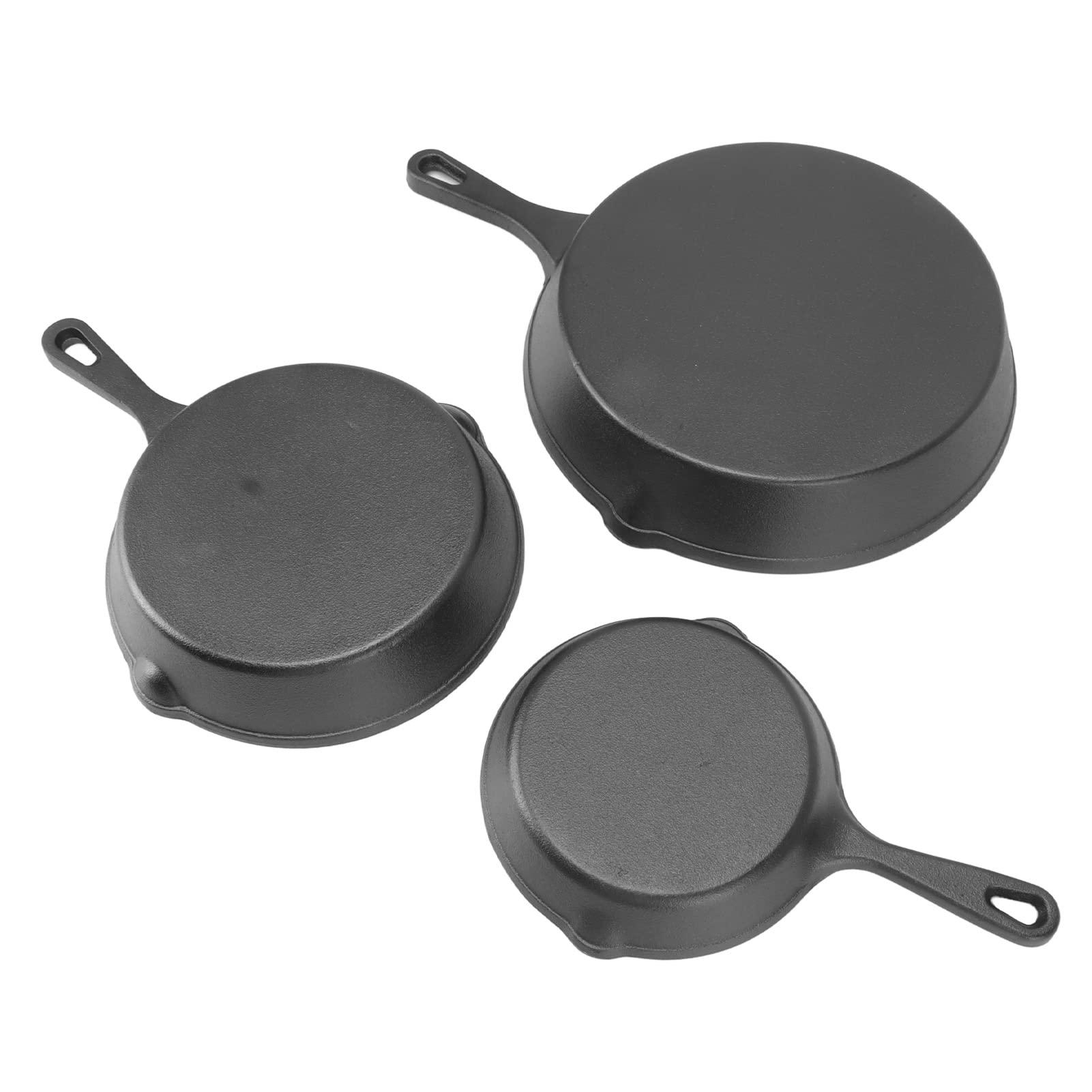 TANIQIACA TANIQIACA Cast Iron Nonstick Frying Pan, 3 Piece Frying Pan Set Mini Egg Pan, Grill Pan Set, Cast Iron Pot, Cast Iron Pan with Long Handle for Home 16 20 25cm