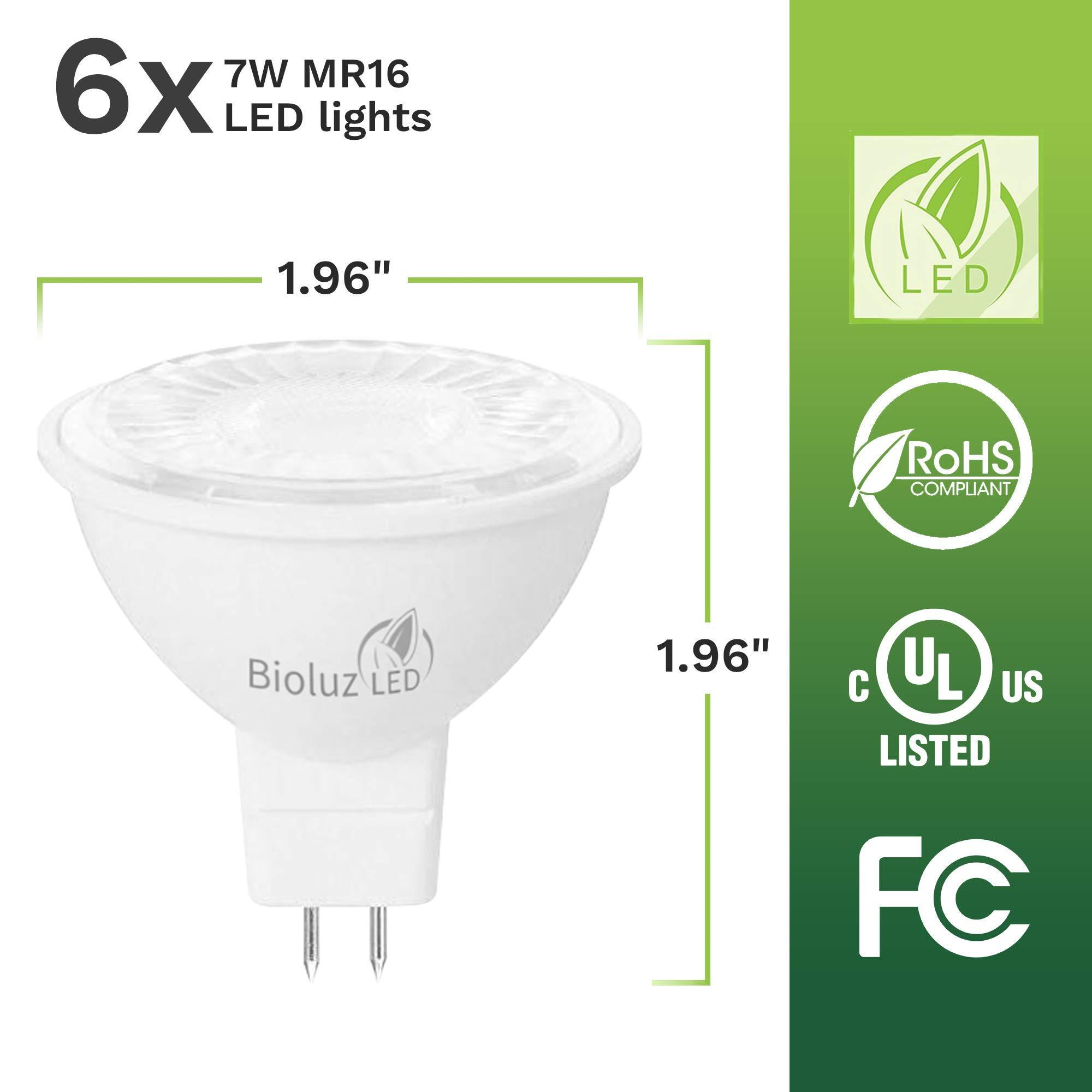 Bioluz LED Bioluz LED Light Bulb - MR16 LED Bulb, 7W LED Light - 6 Pack 50W Halogen Replacement Non-Dimmable 3000K 12V AC/DC UL Listed Light Bulbs, LED Lights for Bedroom, Home Decor, Energy Efficient Lighting