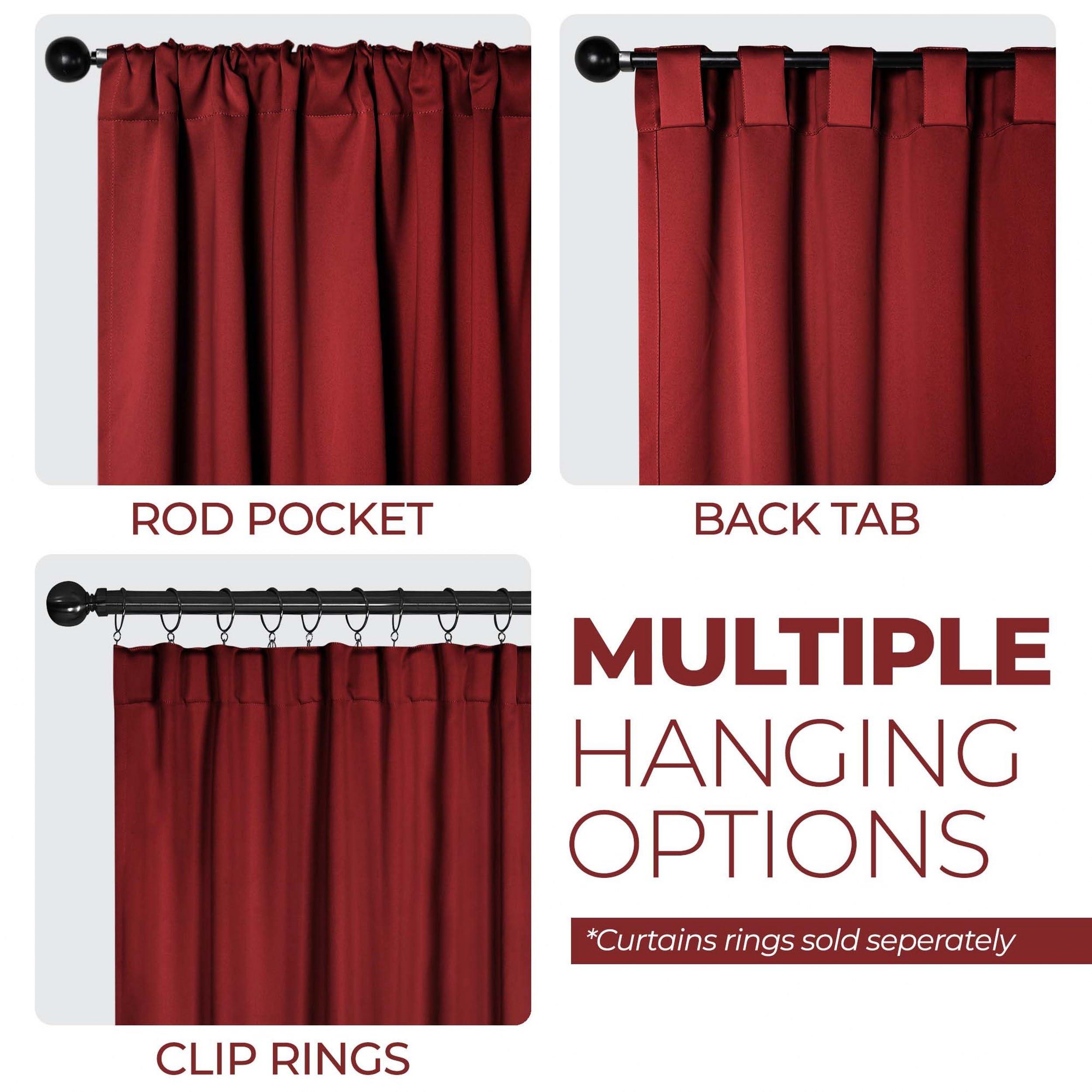 Superior Superior Blackout Curtains, Room Darkening, Bedroom, Drapes, Kitchen, Living Room Window Accents, Sun Blocking, Thermal, 2 Pack, Solid Blackout Back Tab Curtains, Set of 2, 52" x 84", Sangria