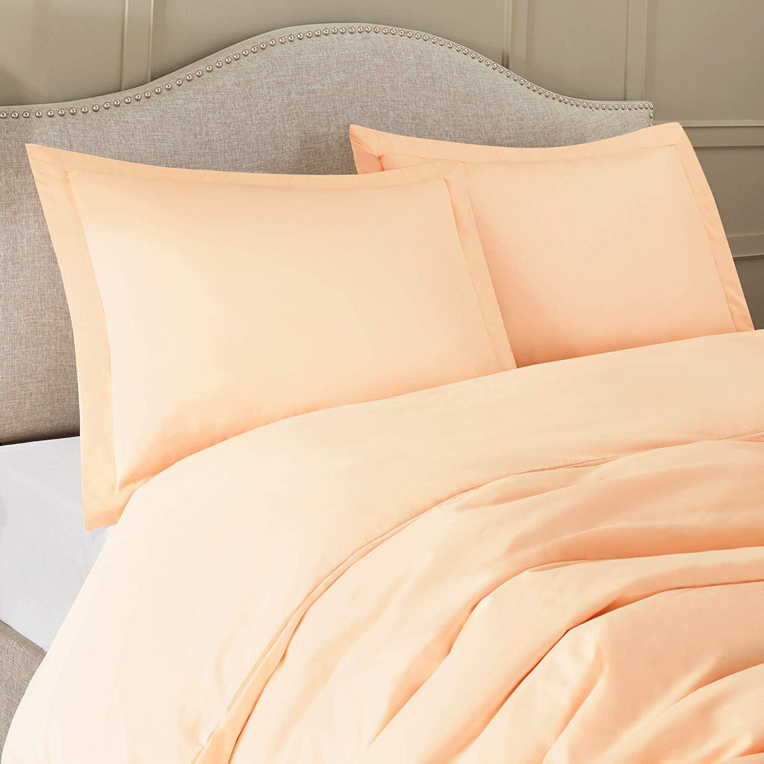 Comfort Bed Store Comfort Store Bedding 2 Piece 300 GSM Comforted Set Collection Organic Cotton 1100 Thread Count Solid 1 Duvet Cover, 1 Comforter (Peach Queen, Set of 2)