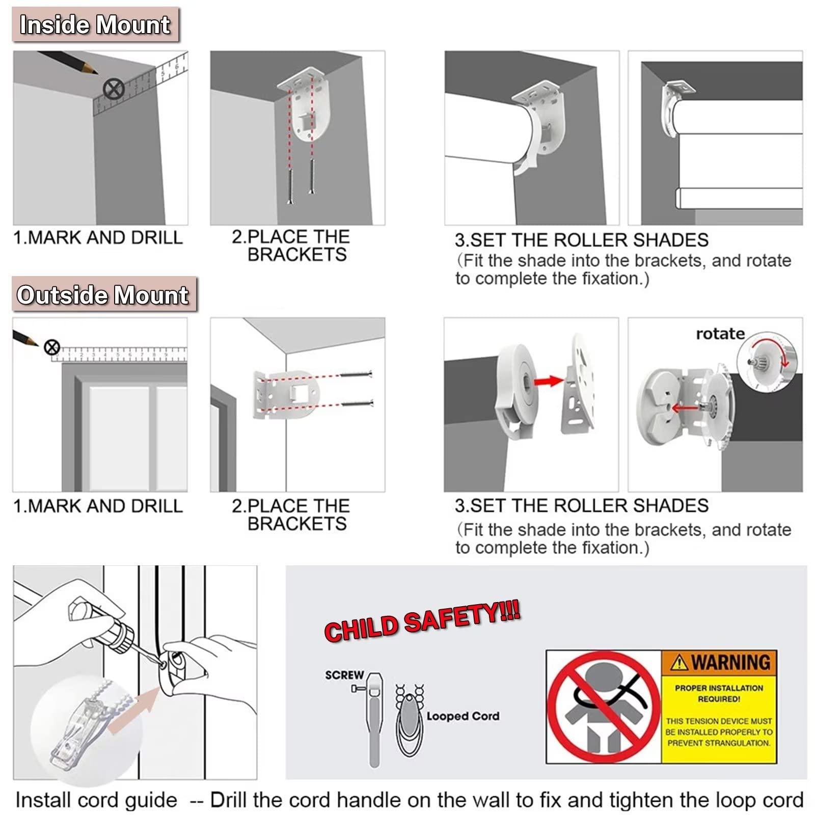 LOHOU Blackout Roller Window Shades and Blinds for Indoor Windows Waterproof Home Shower Office Privacy Custom French Door Shade Room Darkening Blinds (Cool Silver 100% Blackout, 21" W x 72" H)