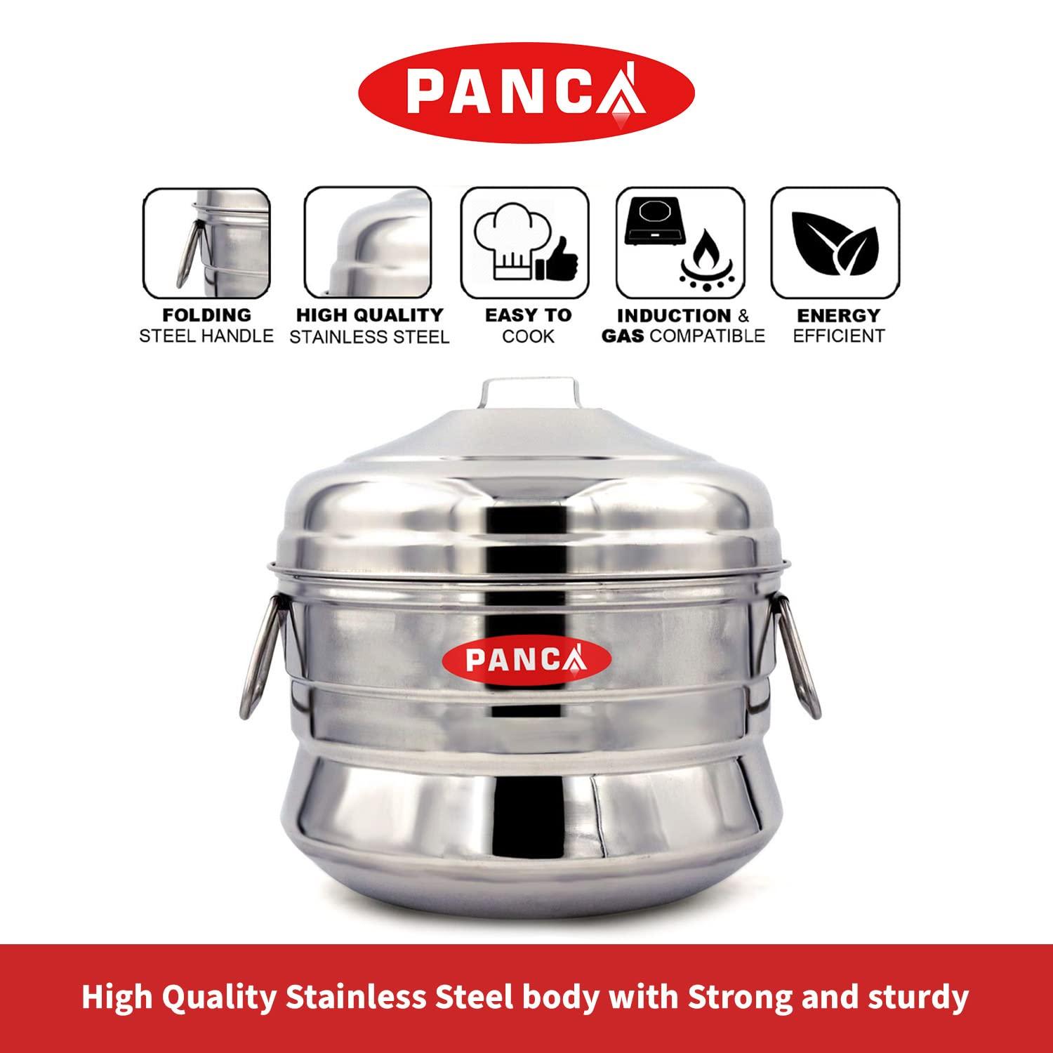PANCA PANCA Stainless Steel Idli Maker - 18 Cavity, 3 Plates Steamer | Premium Cooker Pot | Panai Big (Set of 1)