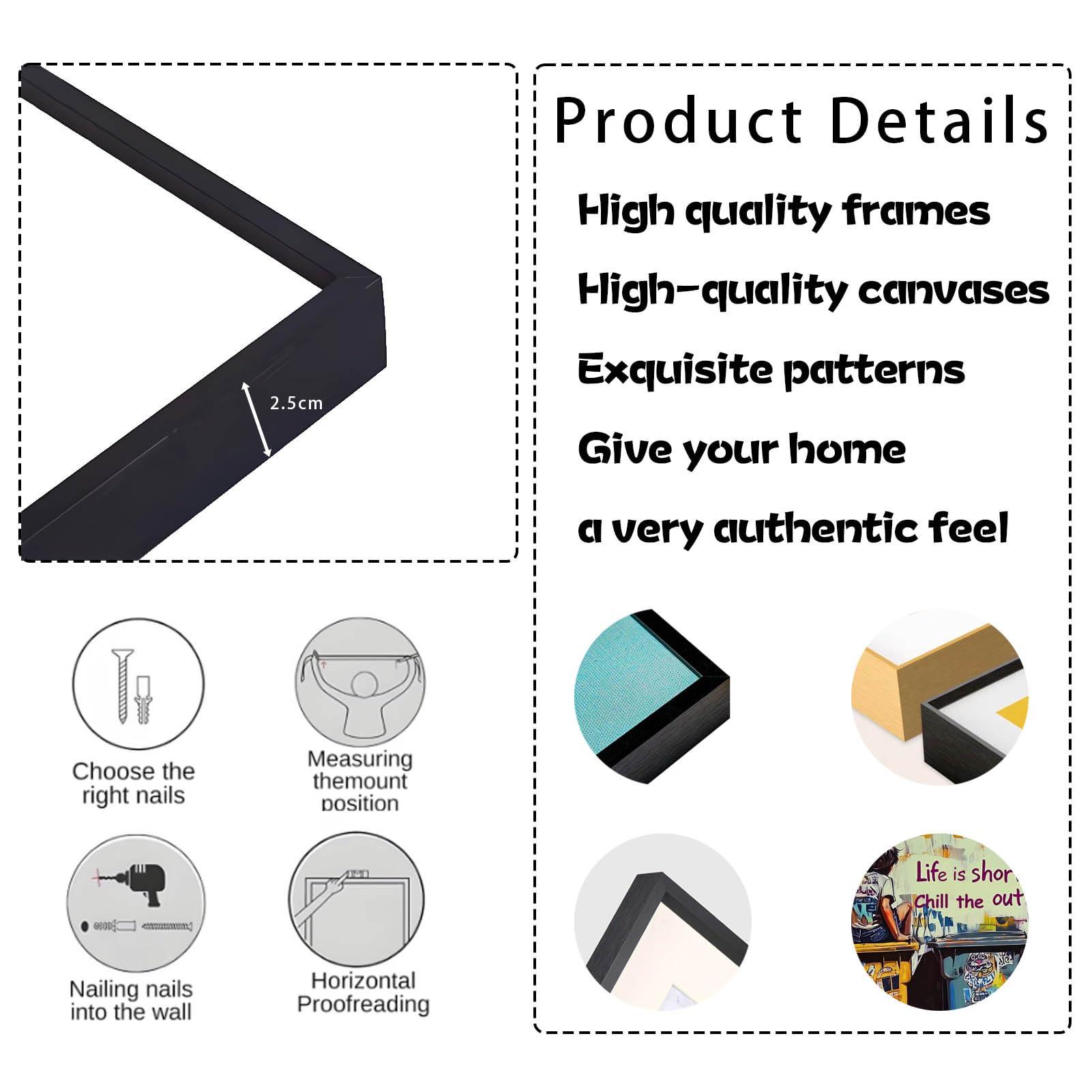 HOLECIC Banksy Canvas Wall Art, Banksy Art Wall Decor, Graffiti Canvas Wall Art, Banksy Two Boys, Life Is Short, Chill The Out, Street Art Wall Decor, Graffiti Painting, Urban Art, Home Decor (Gold Frame, 23\"x13\"|60x35cm)