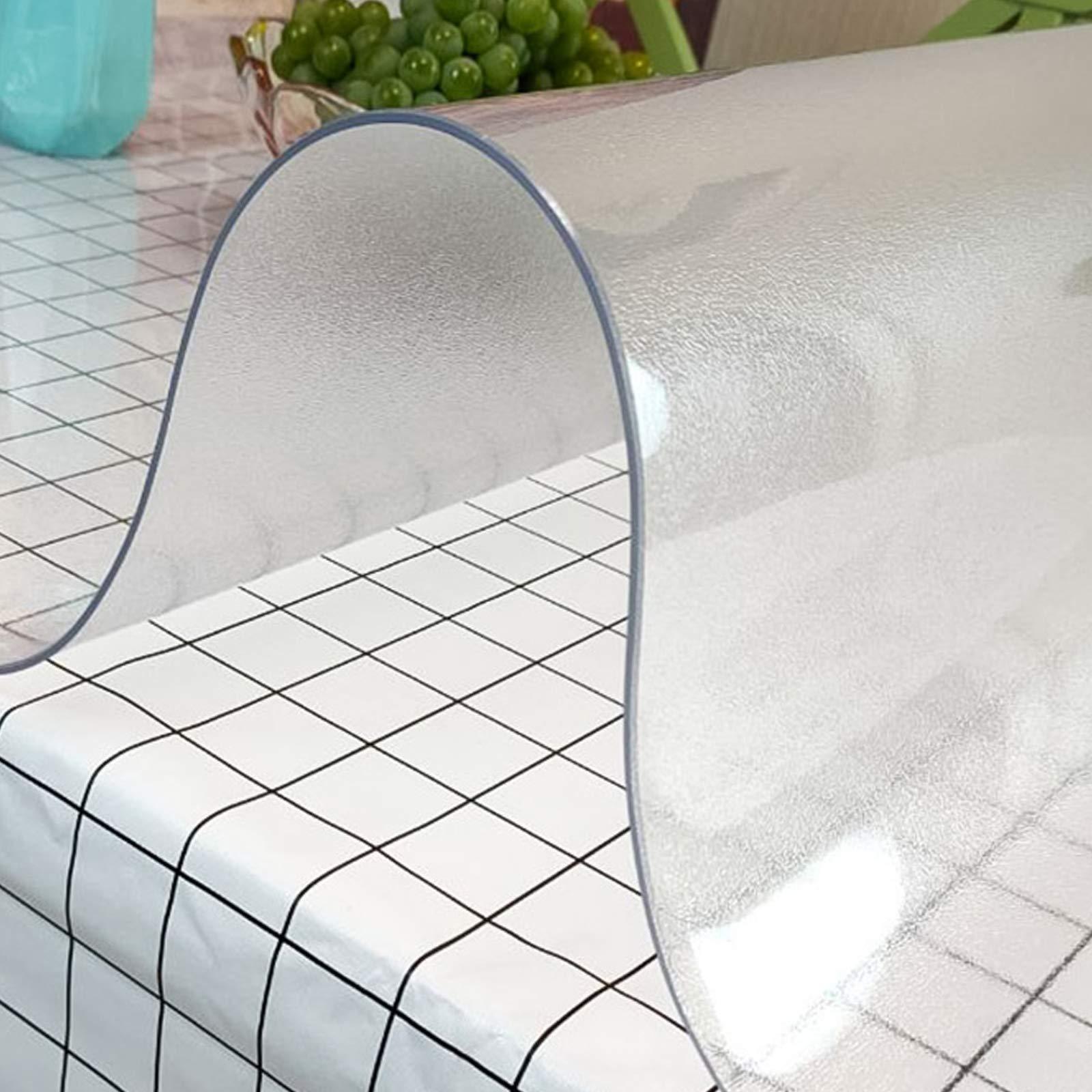 Geovne Geovne Frosted Clear Table Cover Protector,PVC Table Protector,2mm Thick Transparent Tablecloth,60 Bevel Edging Table Top Protector,for Writing Desk,Coffee Table,Countertop (90x180cm/35x71in)