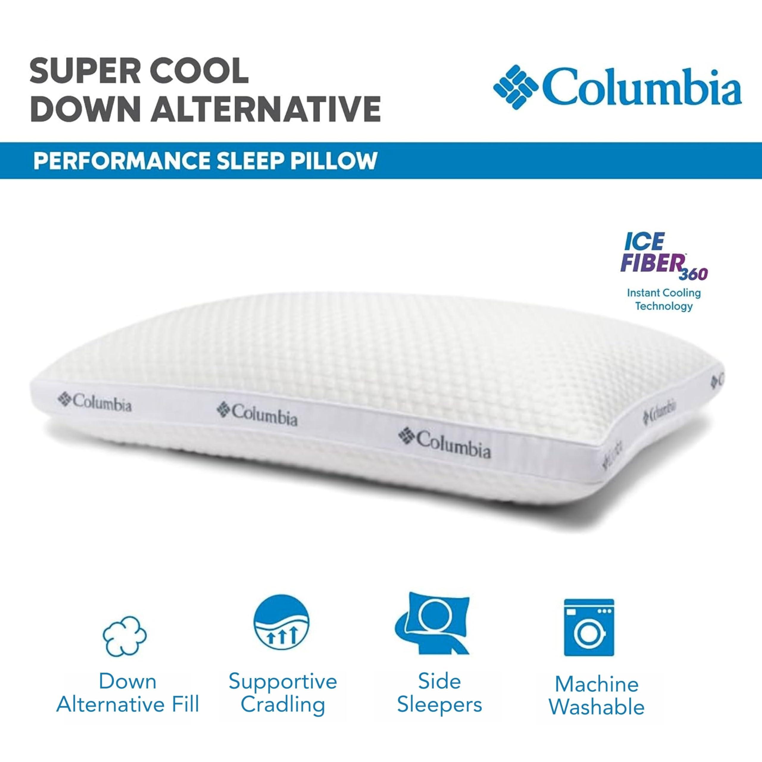 Columbia Columbia Comfort Ice Fiber Side Sleeper Down Alternative Bed Pillow with Polyester Fiberfill, Supportive and Cozy Instant Cooling Double Sided Breathable Cover, White, Standard/Queen Pack of 1