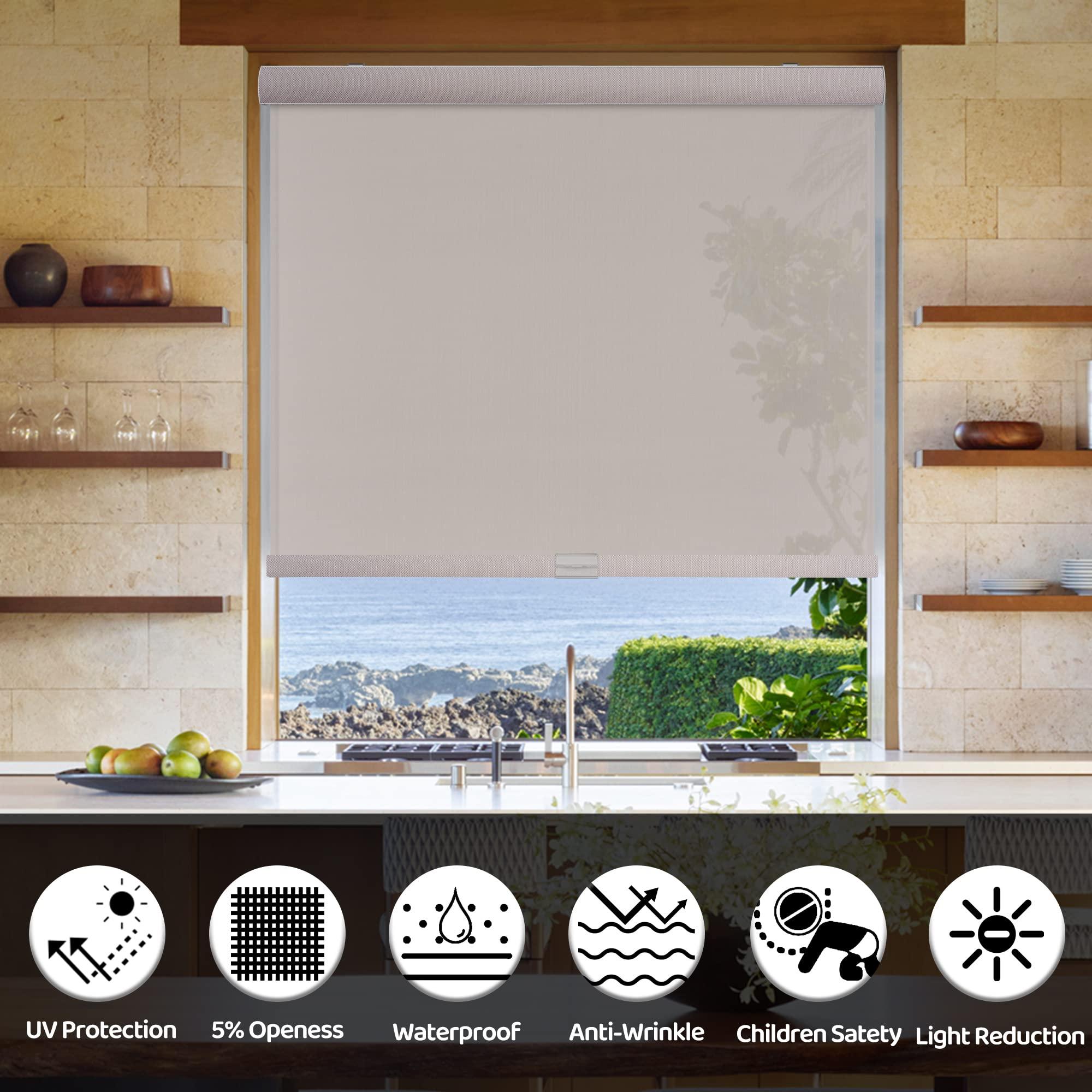 HOTSOON HOTSOON Light Filtering Roller Shades for Windows Cordless Solar Roller Blinds 5% Openness with Cassette Valance Sheer and Glare Reduce Window Shades for Home Office Living Room Beige,30" W x 72" H