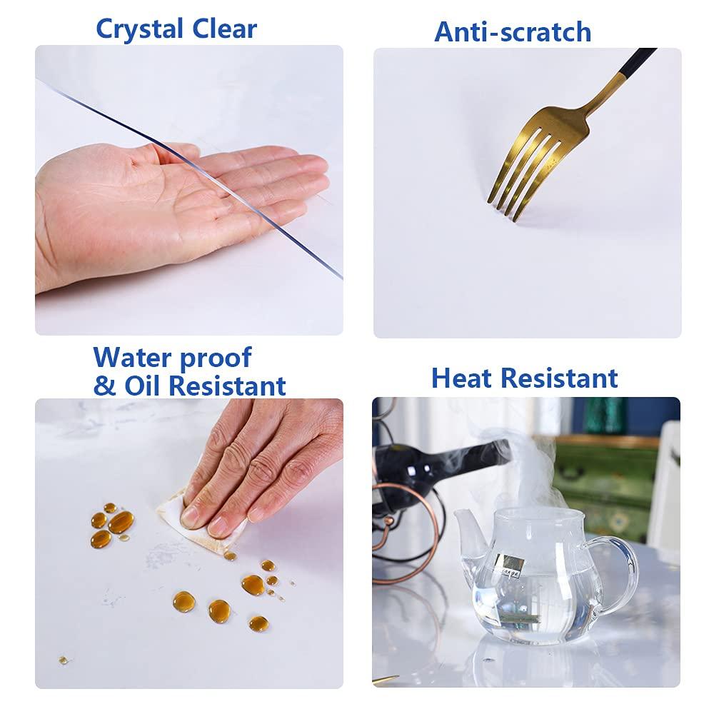 SPLENDEFUL Clear PVC Table Protector 32x44\" Crystal Vinyl Table Pad Wood Furniture Screen Protection Plastic Table Top Pad for Coffee Table TV End Cabinet Table Dining Table Waterproof Non-Slip Desk Cover Pad