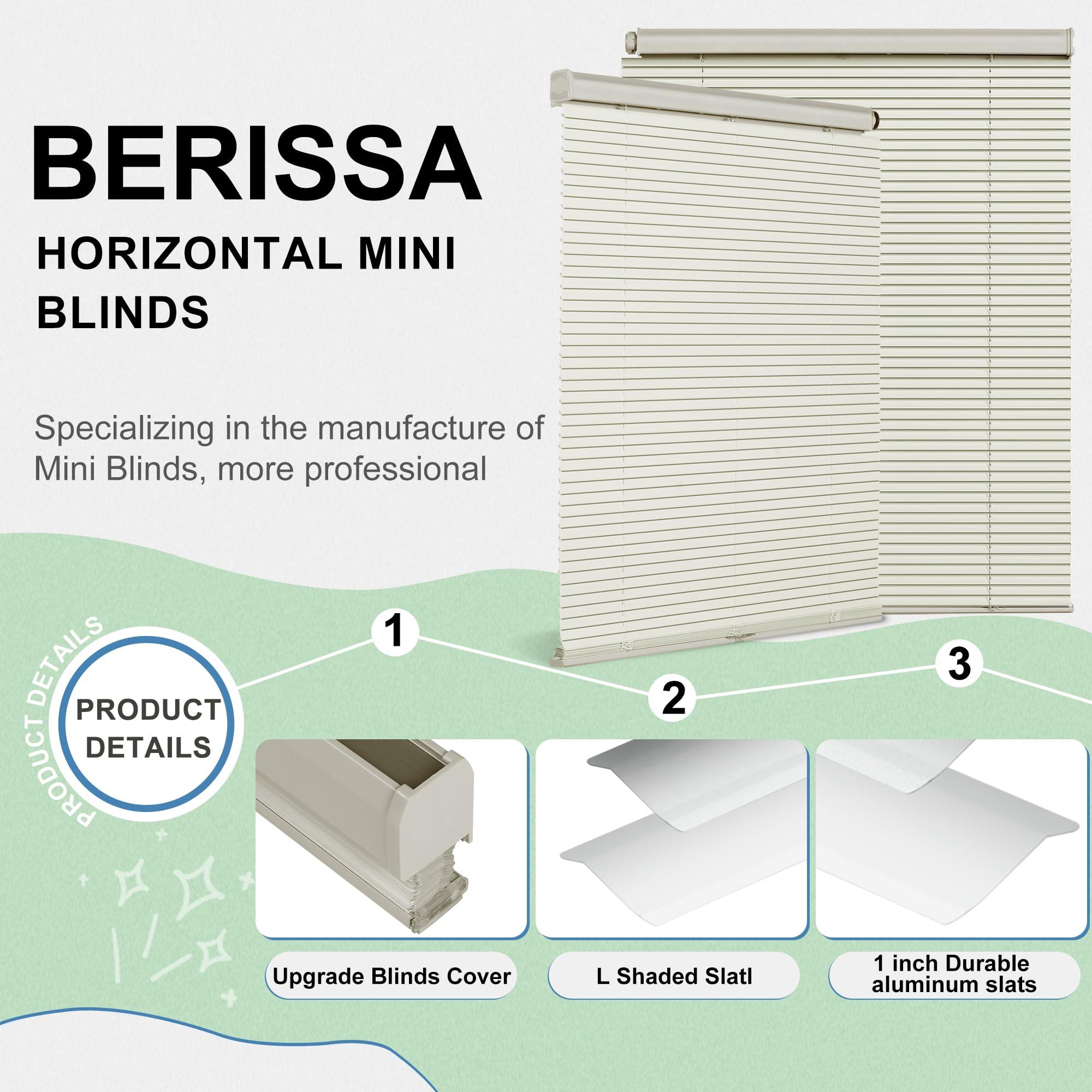 BERISSA BERISSA No Drill No Tool Cordless Mini Window Blinds 1 inch Venetian Blind Aluminum Horizontal Blinds Camper Blinds for Interior Inside(47" W x 39" H) Beige