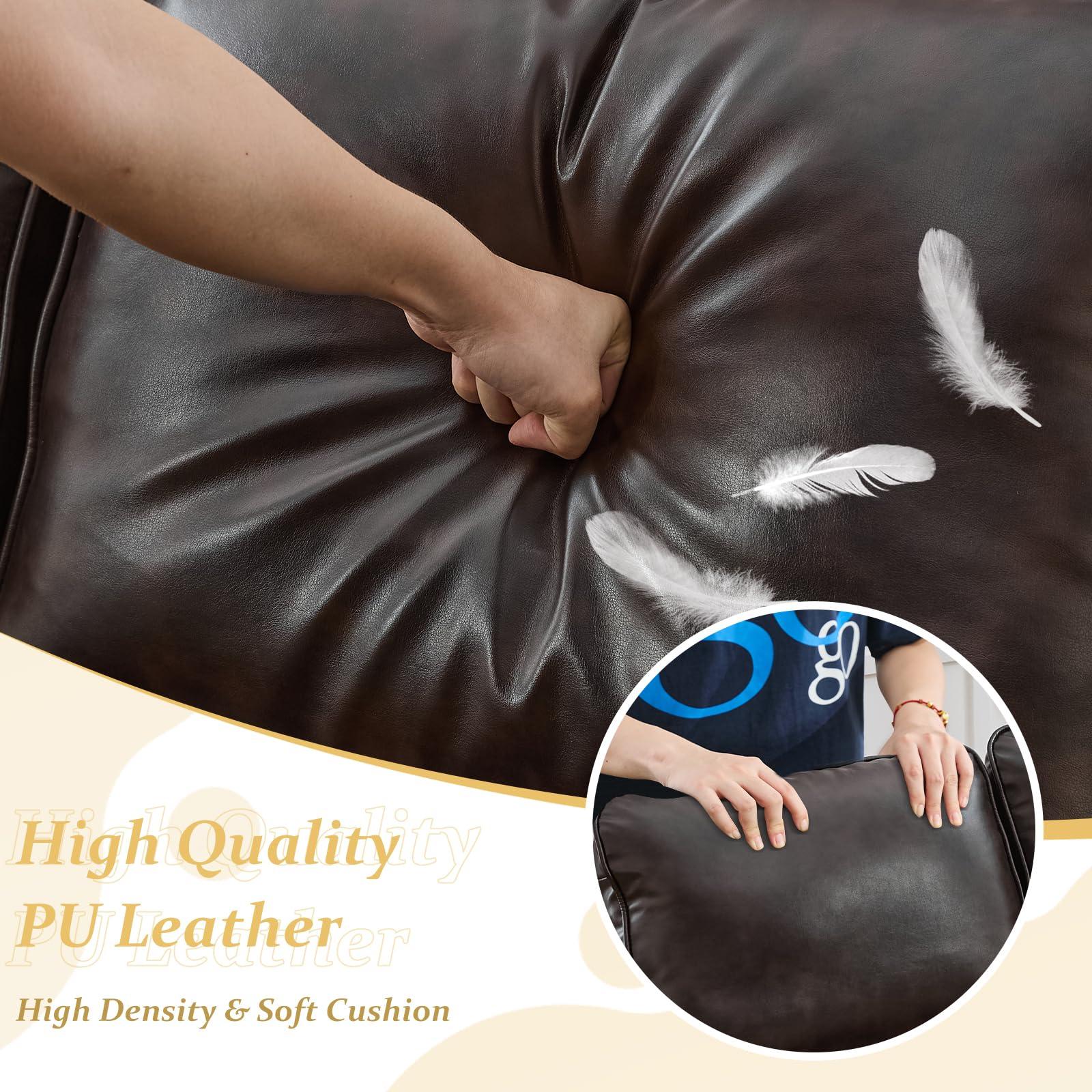 Houjud Houjud Manual Loveseat Recliner, 2 Seater Reclining RV Sofa Chair with Side Pockets/Lumbar Pillow, Faux Leather Double Pushback Recliner Loveseat Sofa Chair for Living Room (Red Brown)