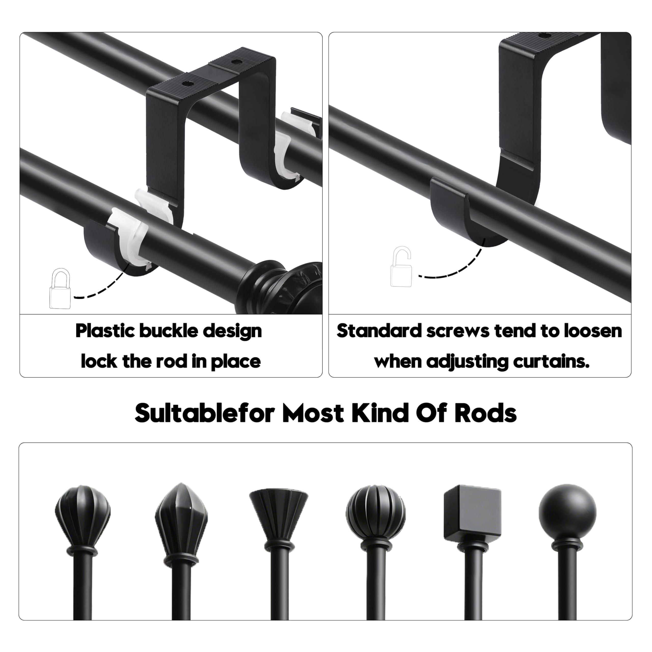 AddGrace Curtain Rod Brackets 4 Pcs - Aluminum Alloy Ceiling Mounted Double Curtain Rod Brackets Black