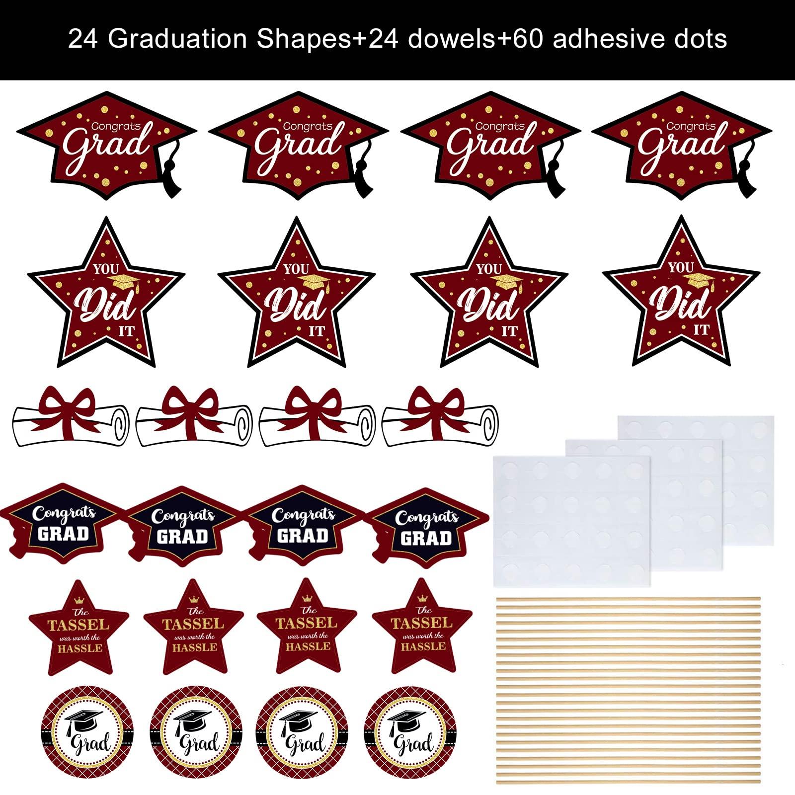 party greeting Maroon and Gold Graduation Decorations Set of 24 Class of 2025 Table Decor Congrats Grad Party Centerpiece Sticks Table Toppers Graduation Party Supplies